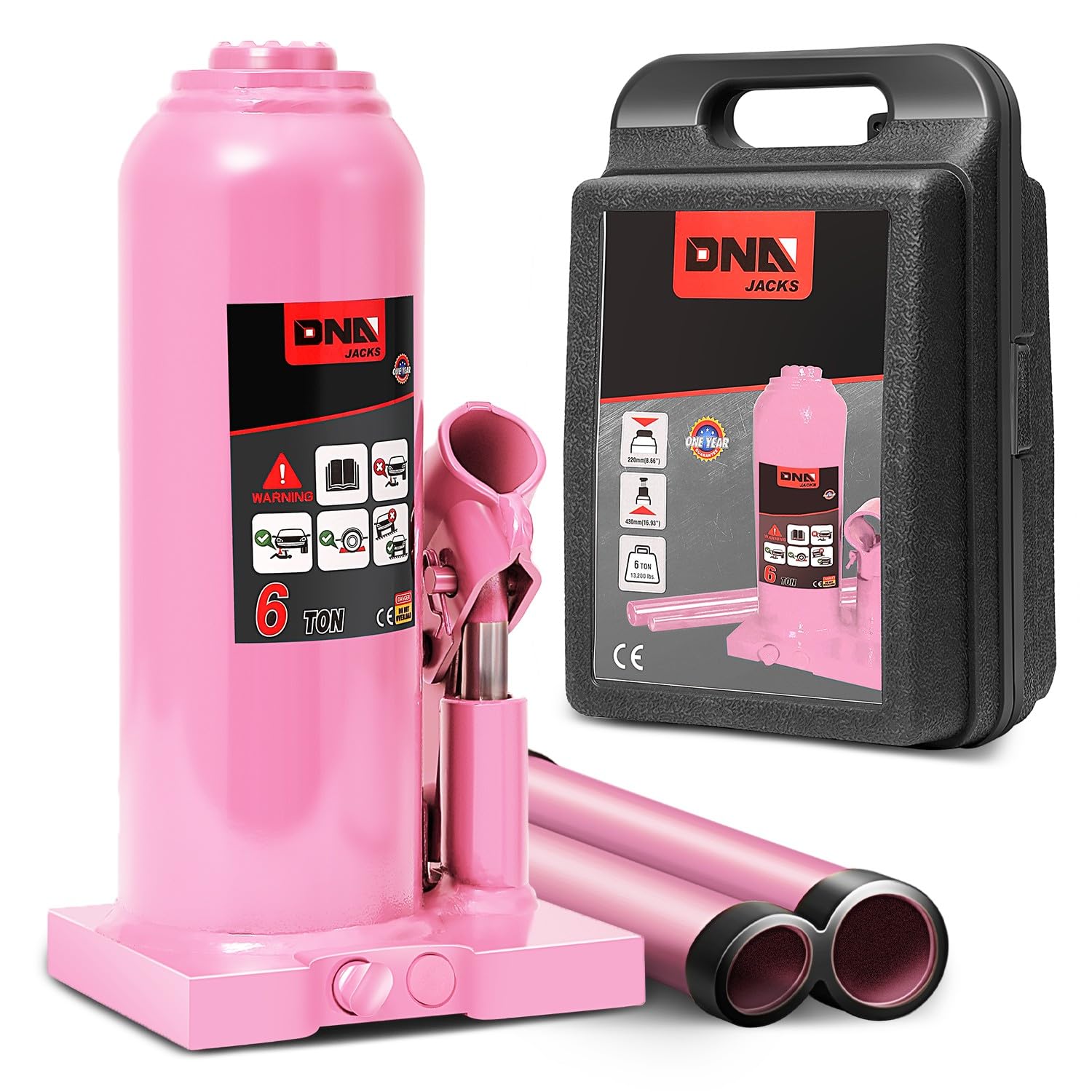 Botella Hidráulica Jack Dna Motoring De 6 Toneladas/6.000 Kg, Color Rosa - Venta Internacional.