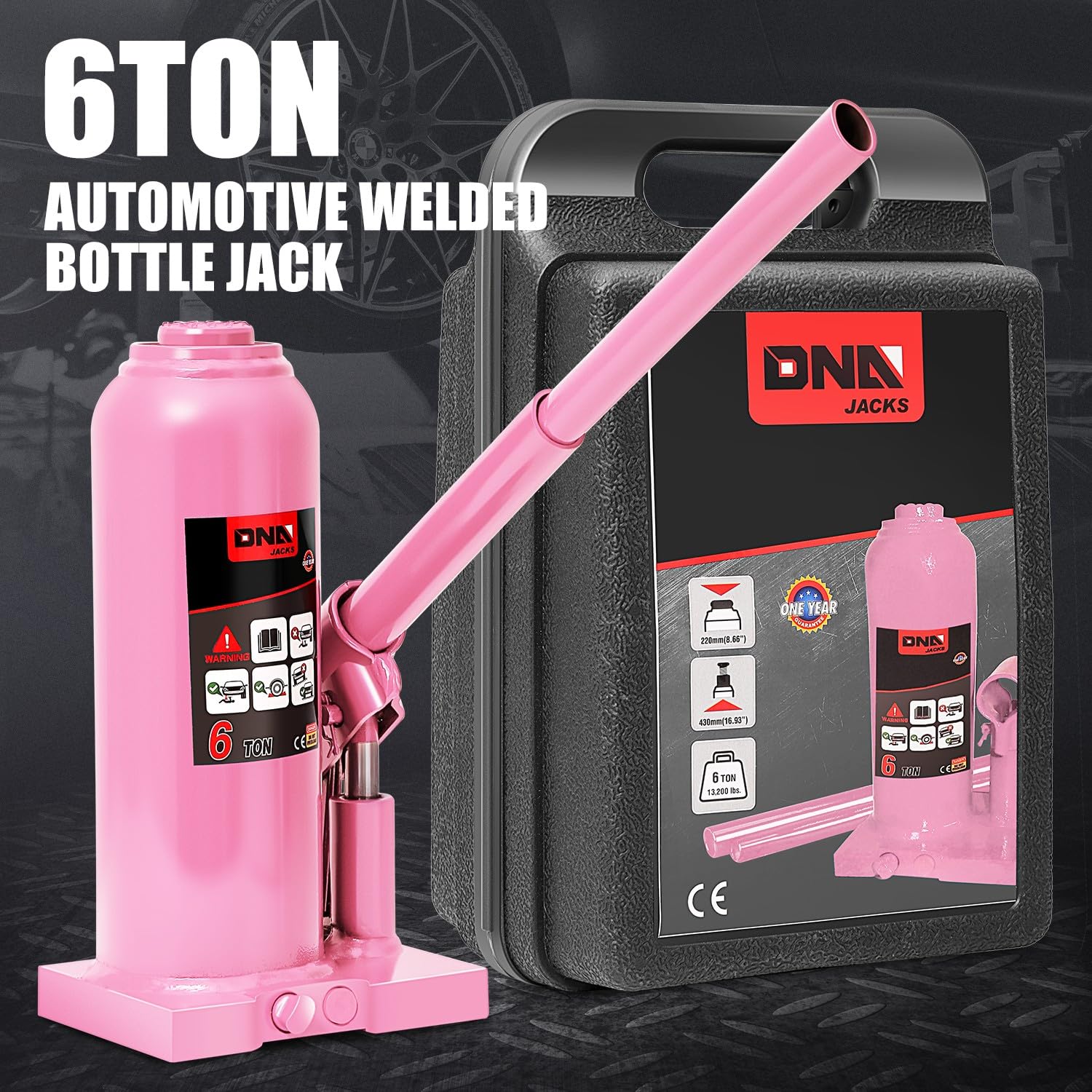Foto 4 pulgar | Botella Hidráulica Jack Dna Motoring De 6 Toneladas/6.000 Kg, Color Rosa - Venta Internacional.
