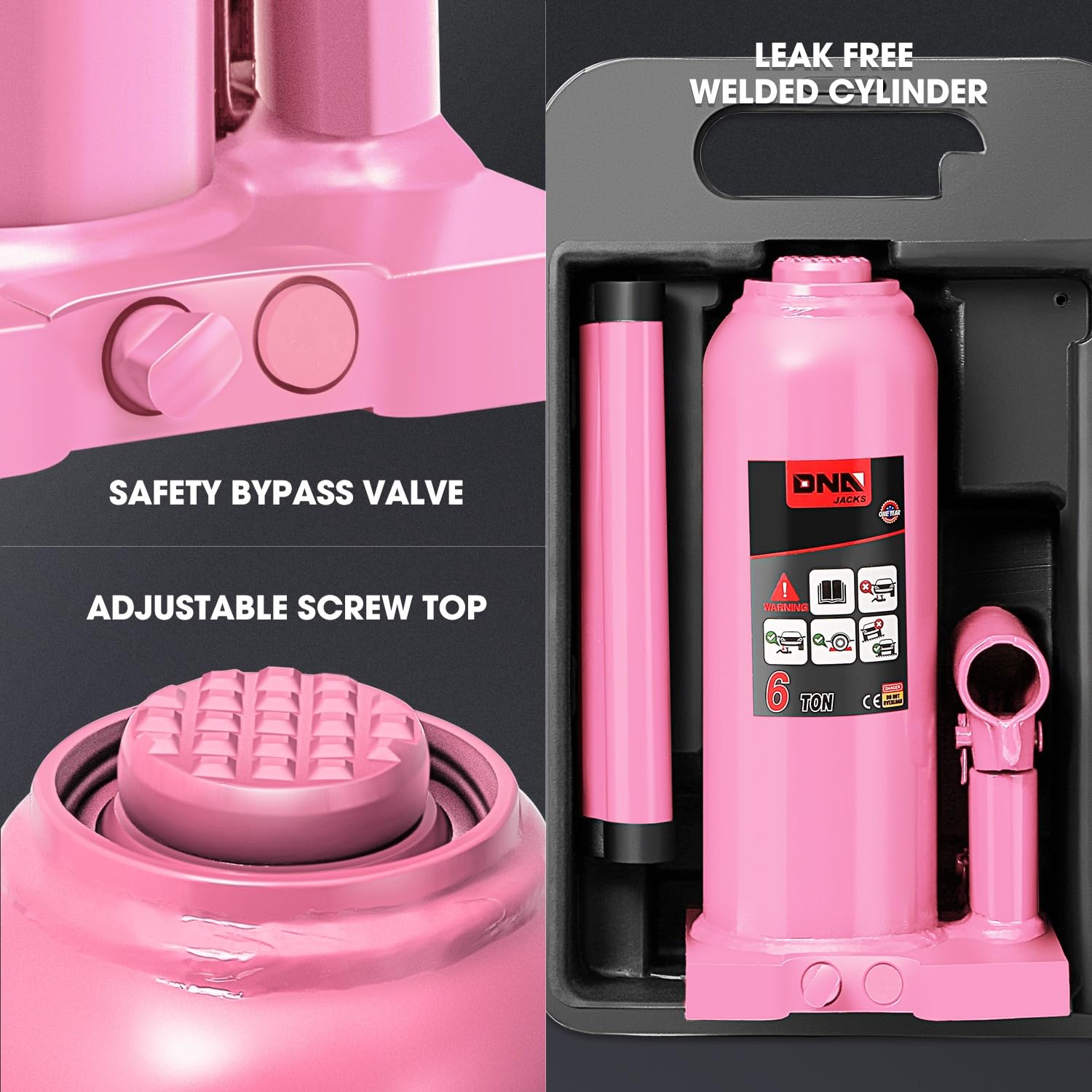 Foto 5 pulgar | Botella Hidráulica Jack Dna Motoring De 6 Toneladas/6.000 Kg, Color Rosa - Venta Internacional.