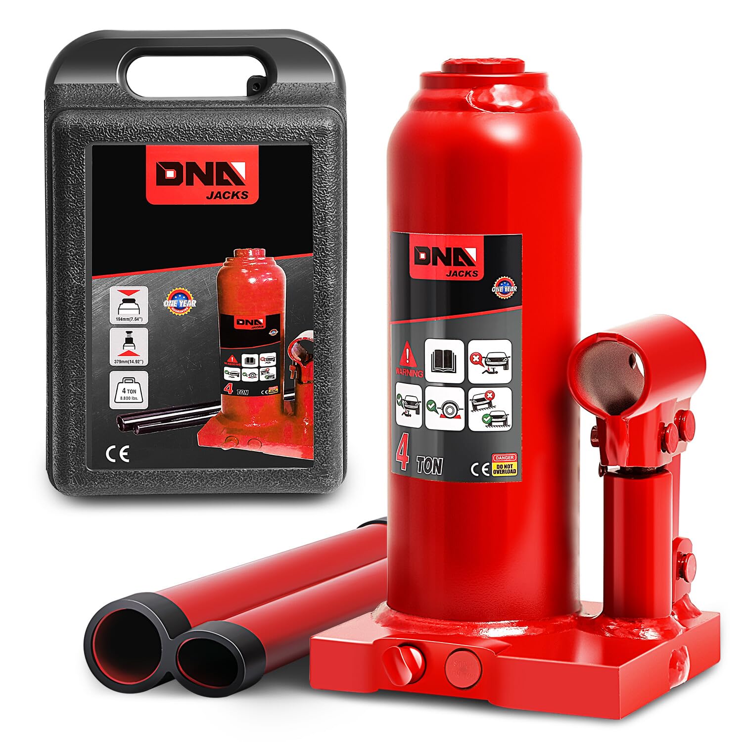 Botella Hidráulica Jack Dna Motoring 4 Toneladas/4.000 Kg Roja - Venta Internacional.