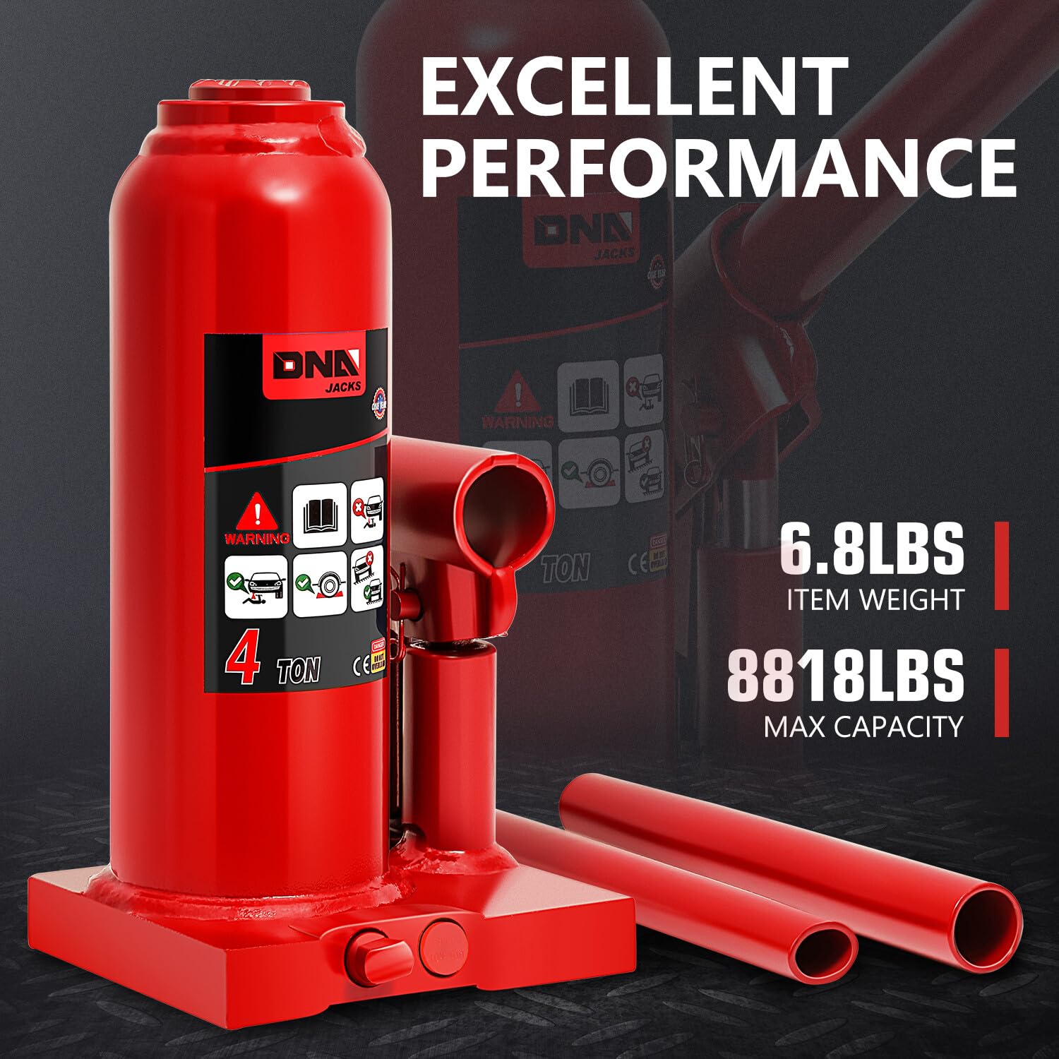 Foto 4 | Botella Hidráulica Jack Dna Motoring 4 Toneladas/4.000 Kg Roja - Venta Internacional.