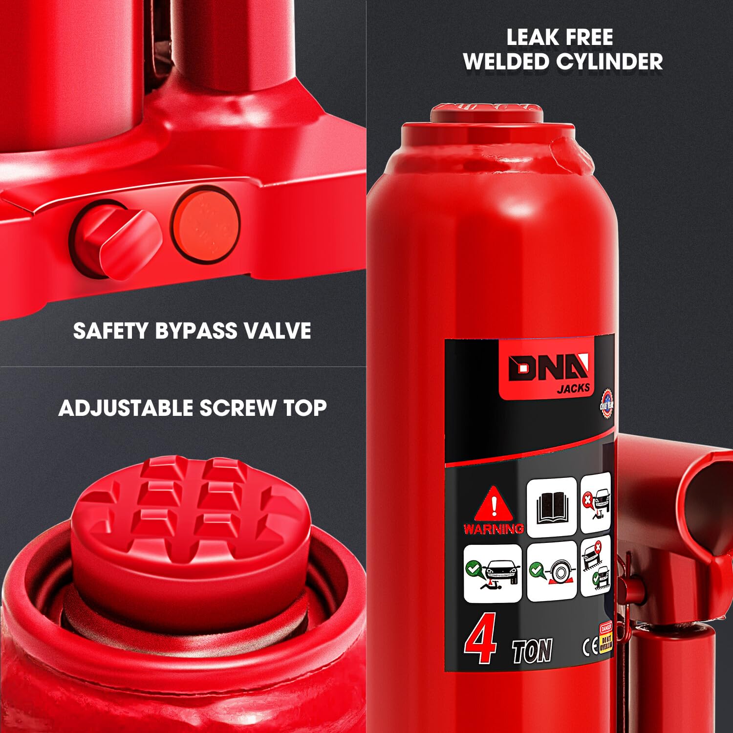 Foto 5 | Botella Hidráulica Jack Dna Motoring 4 Toneladas/4.000 Kg Roja - Venta Internacional.