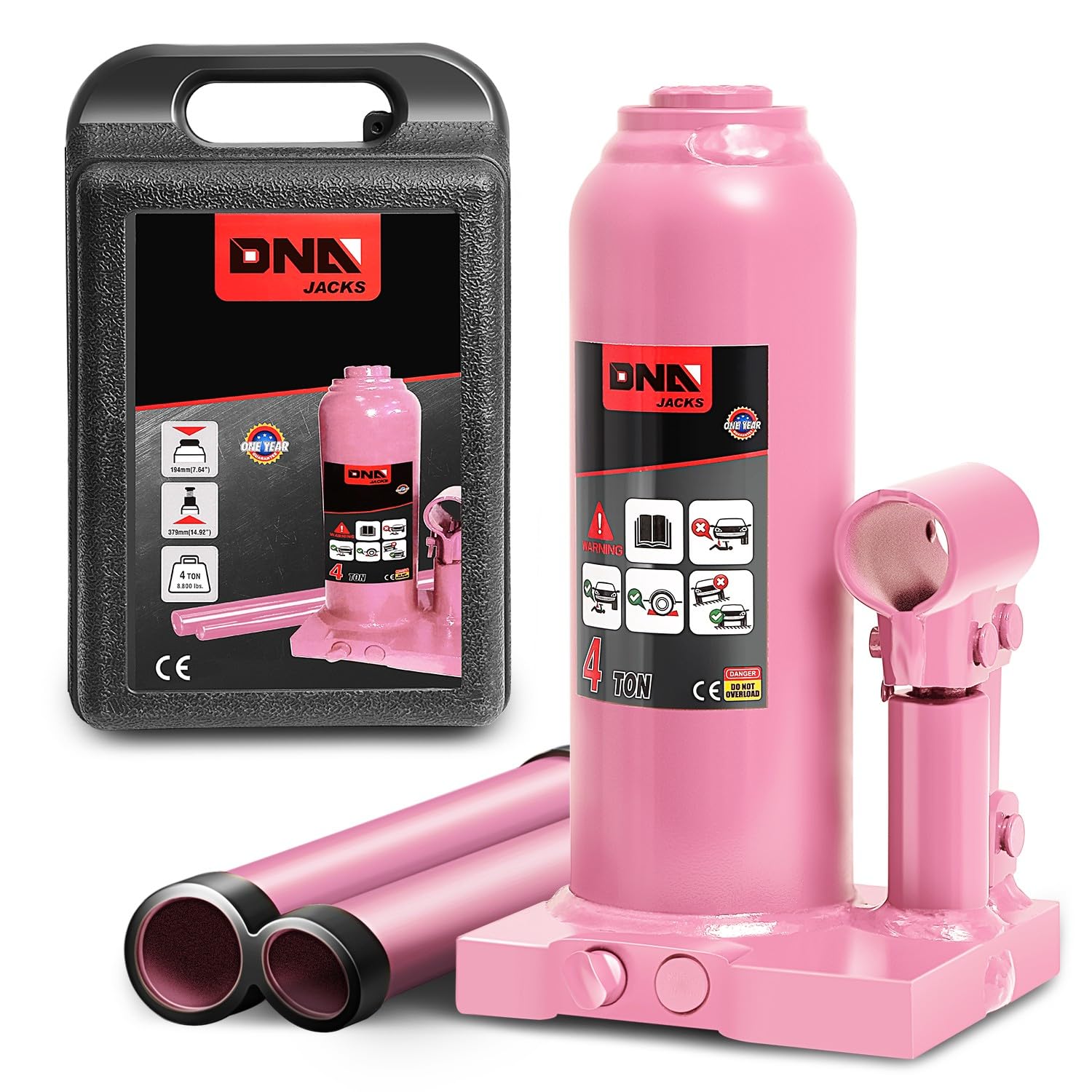 Botella Hidráulica Jack Dna Motoring De 4 Toneladas/4.000 Kg, Color Rosa - Venta Internacional.