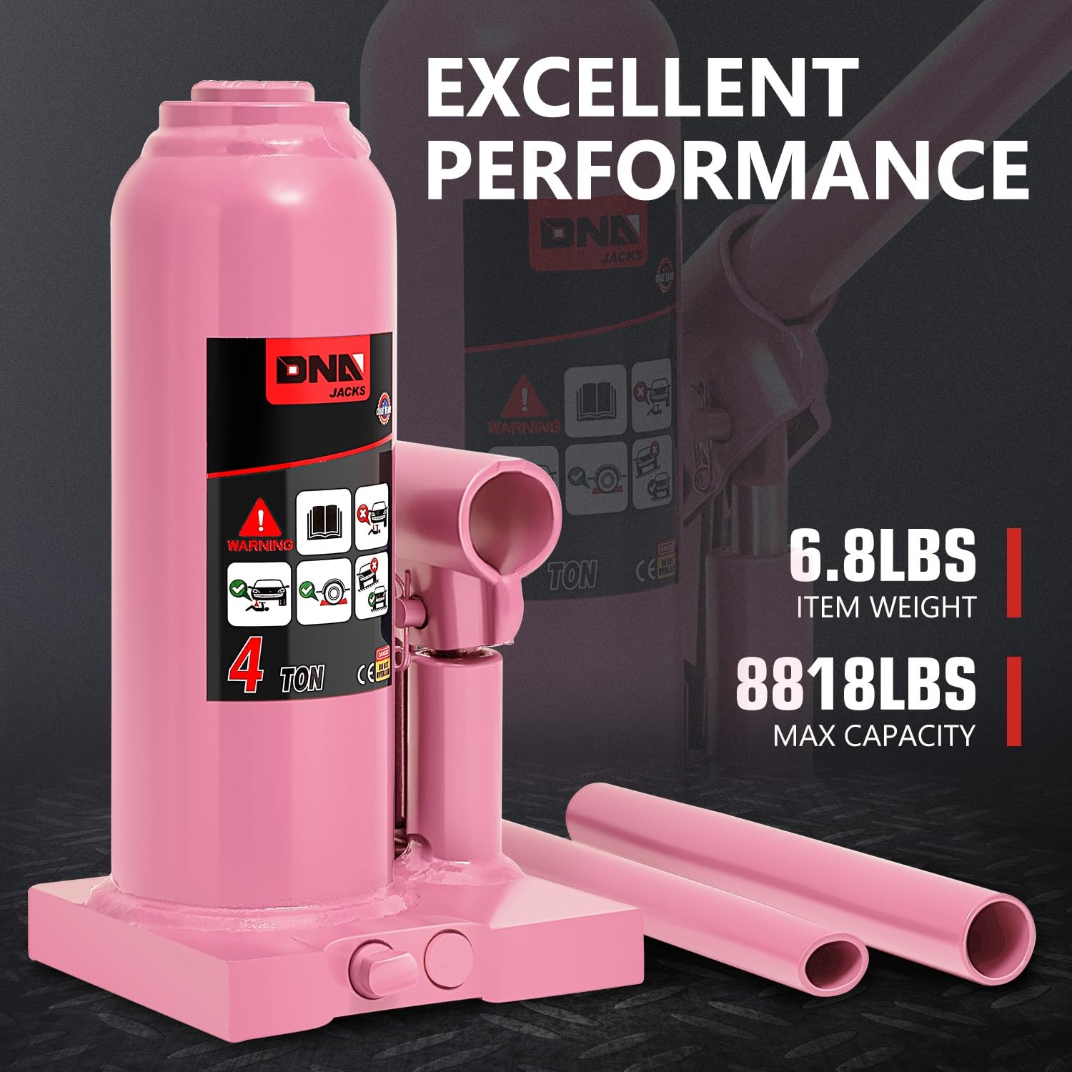 Foto 5 pulgar | Botella Hidráulica Jack Dna Motoring De 4 Toneladas/4.000 Kg, Color Rosa - Venta Internacional.