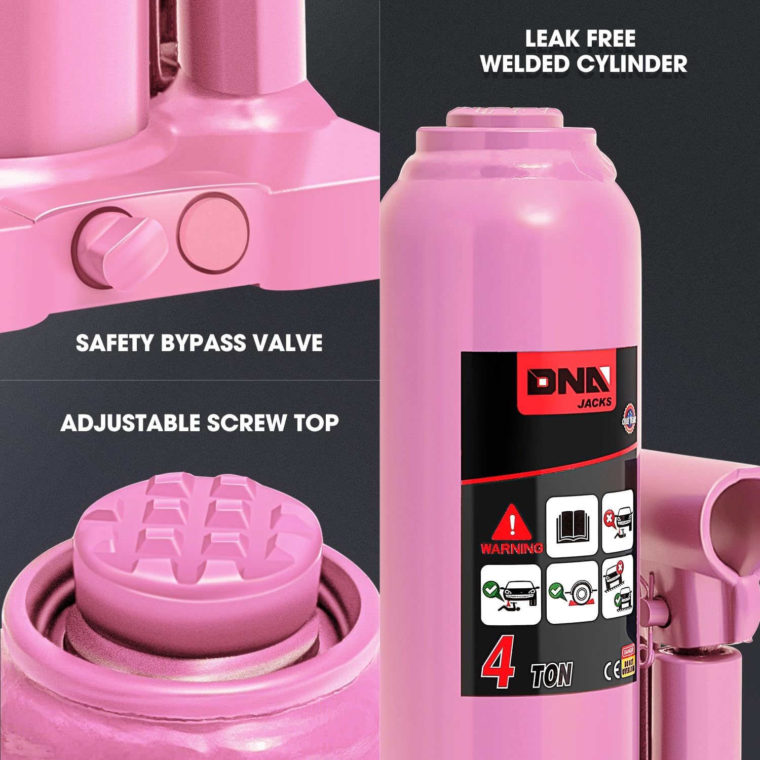 Foto 6 pulgar | Botella Hidráulica Jack Dna Motoring De 4 Toneladas/4.000 Kg, Color Rosa - Venta Internacional.