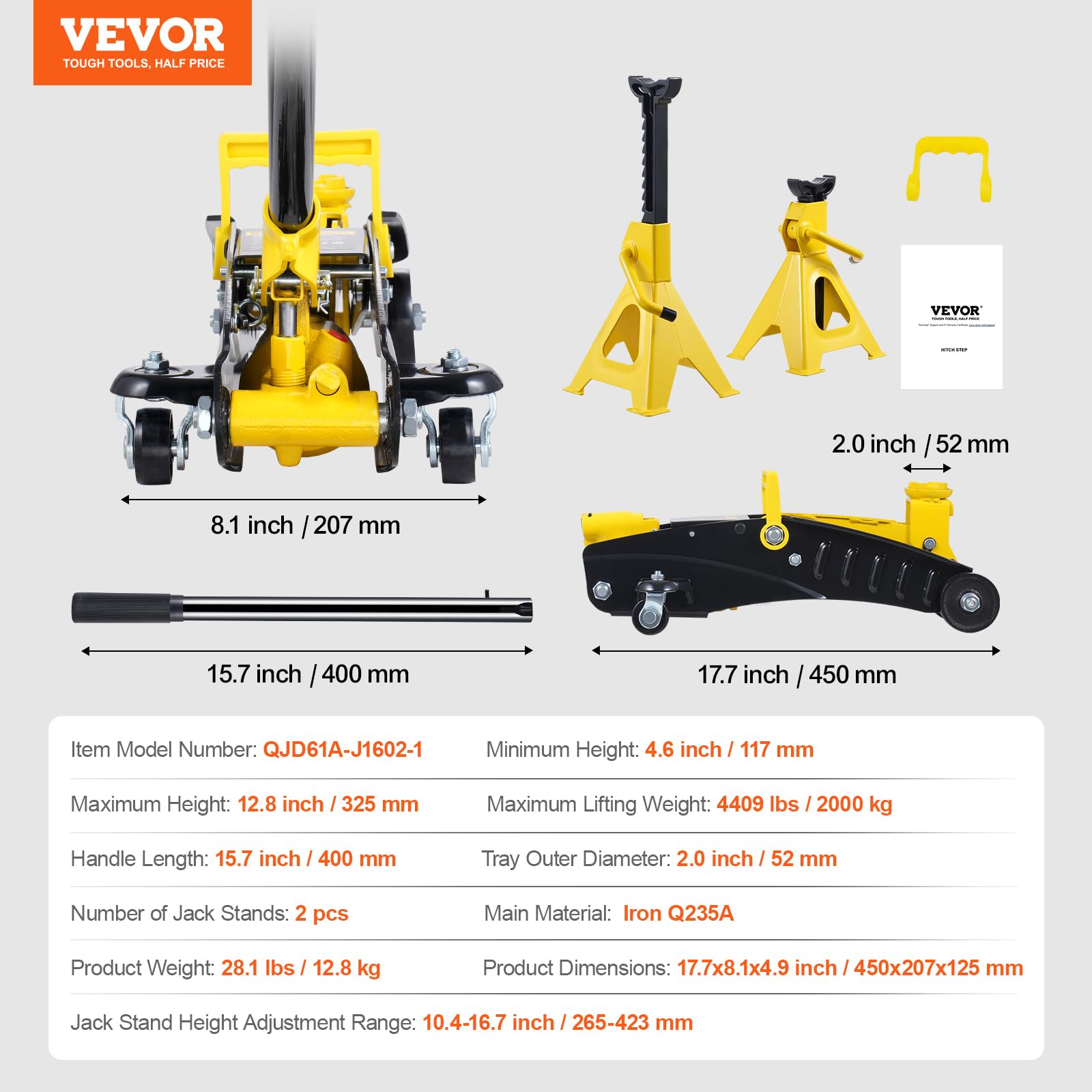 Foto 8 pulgar | Hidráulica De Hierro Floor Jack Vevor De Perfil Bajo De 2 Toneladas (2000 Kg) - Venta Internacional.