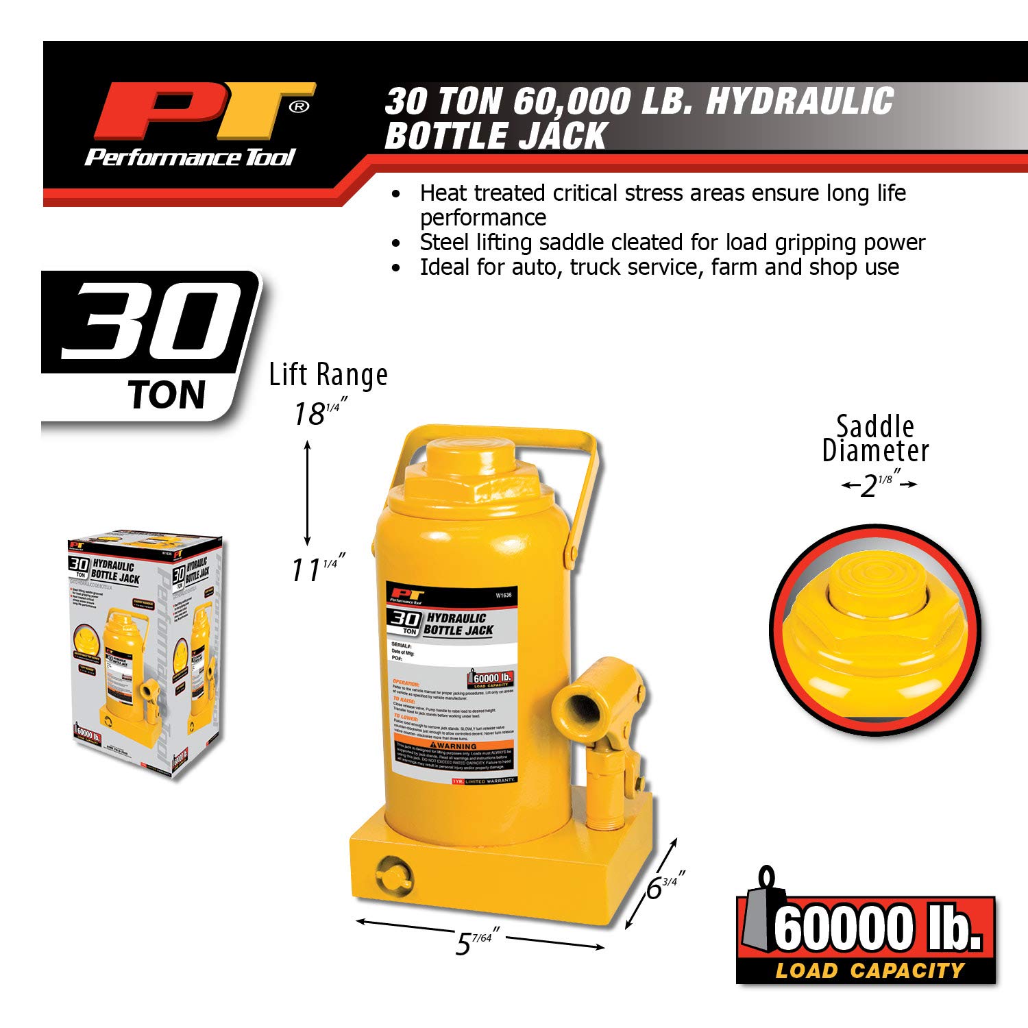 Foto 5 pulgar | Botellero Hidráulico Jack Performance Tool W1636 De 30 Toneladas - Venta Internacional.