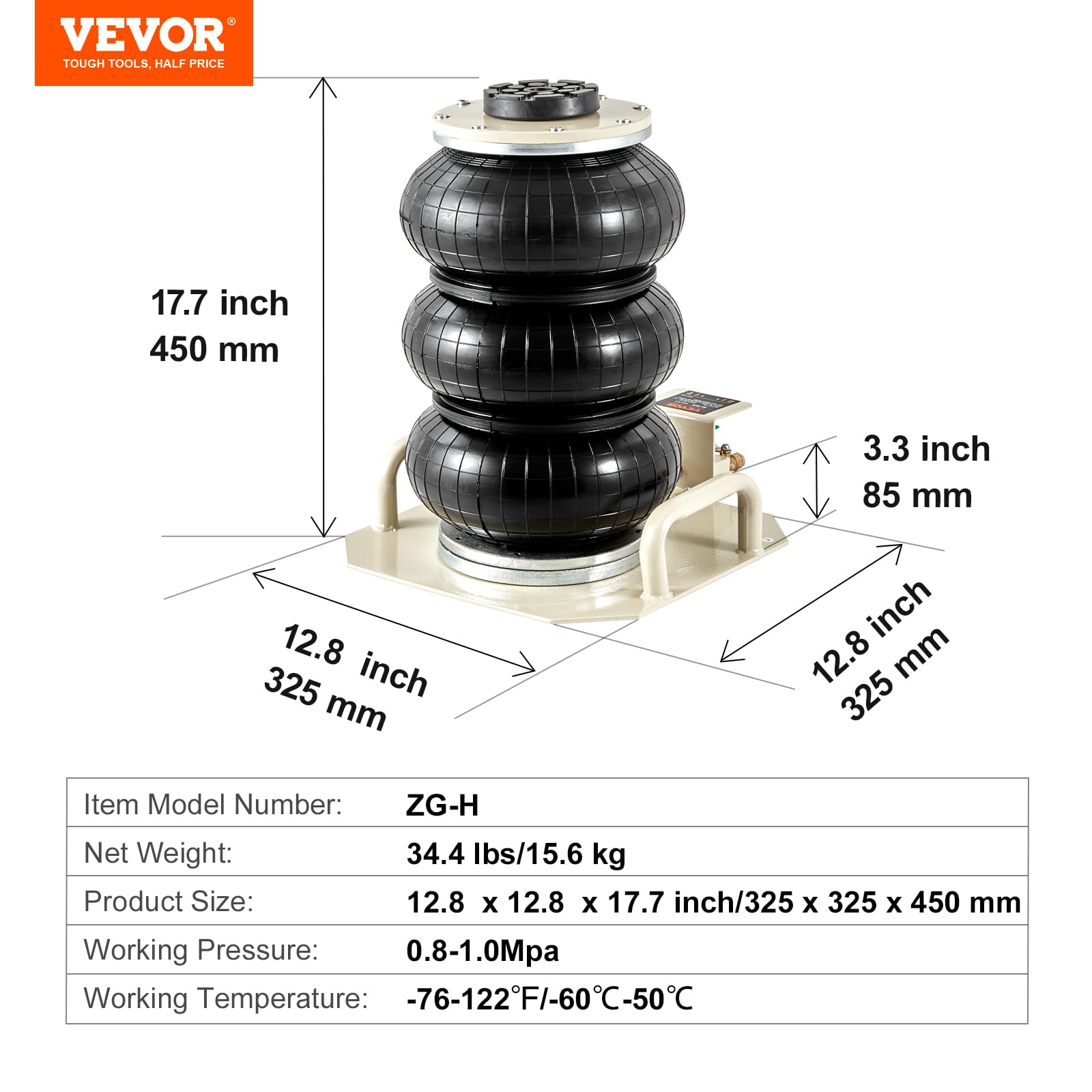 Foto 8 pulgar | Airbag Triple Air Jack Vevor De 3 Toneladas/6600 Libras, Color Blanco - Venta Internacional.