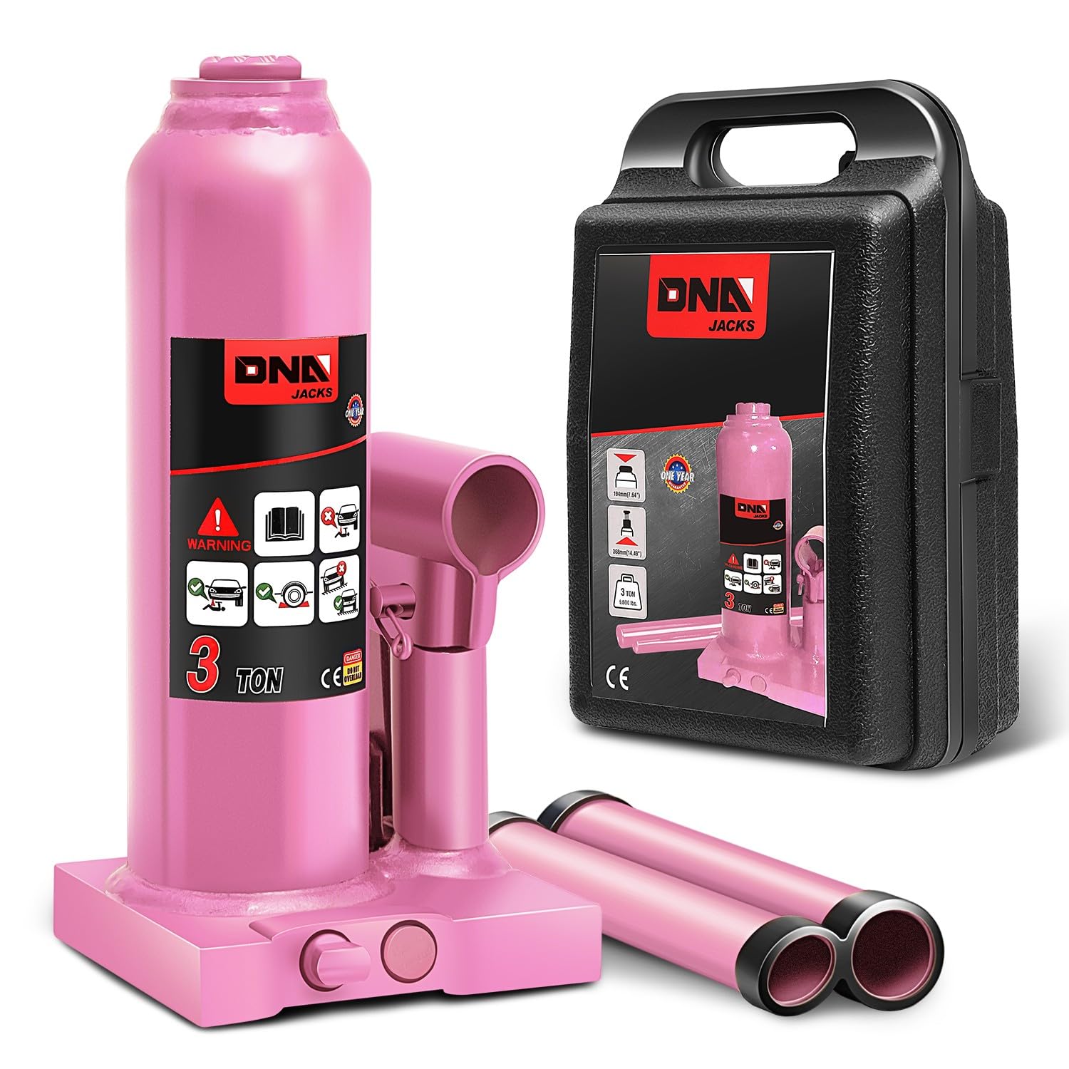 Botella Hidráulica Jack Dna Motoring 3 Toneladas/3000 Kg Rosa - Venta Internacional.