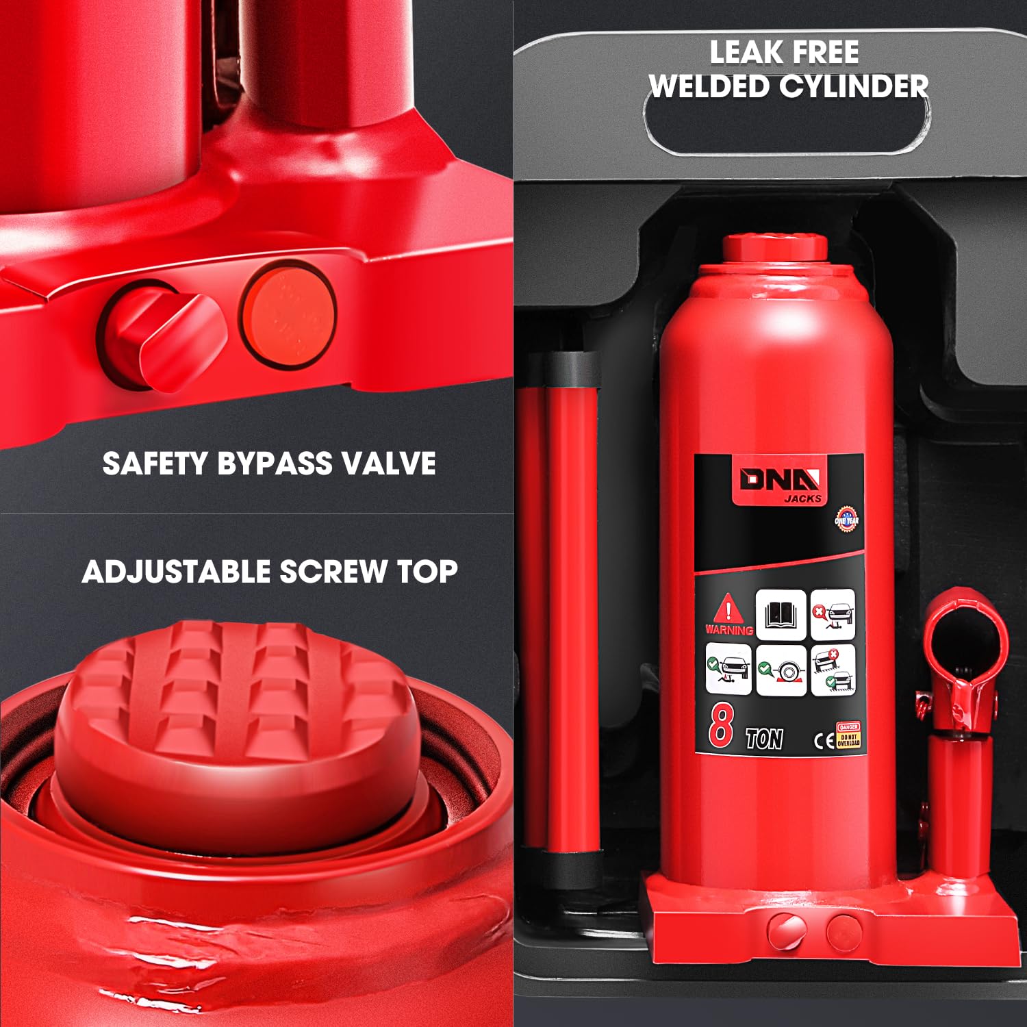 Foto 5 | Botella Hidráulica Jack Dna Motoring 8 Toneladas/8.000 Kg Roja - Venta Internacional.
