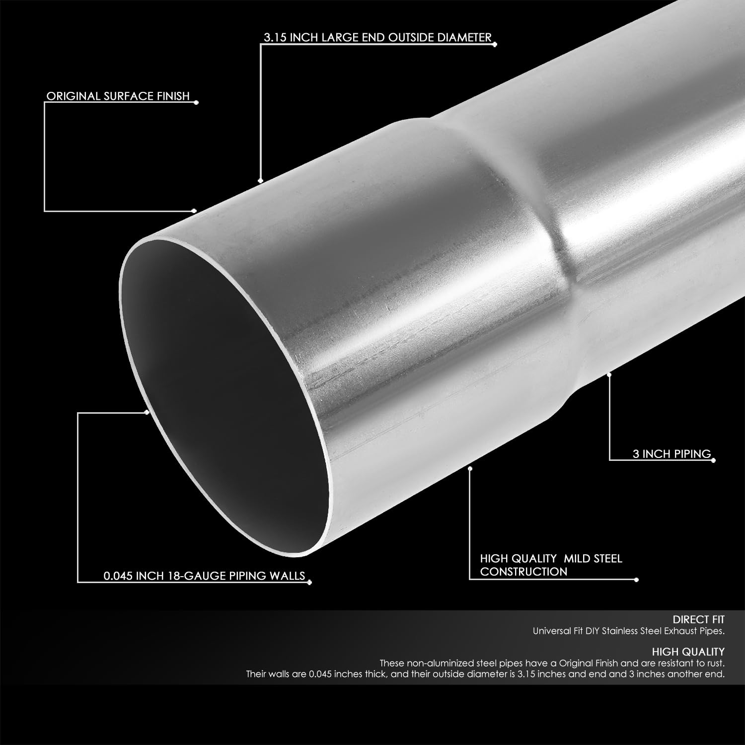 Foto 2 | Tubo De Escape Dna Motoring Ztl-pp-30-0-raw 45 Cm 3 Cm Od - Venta Internacional.
