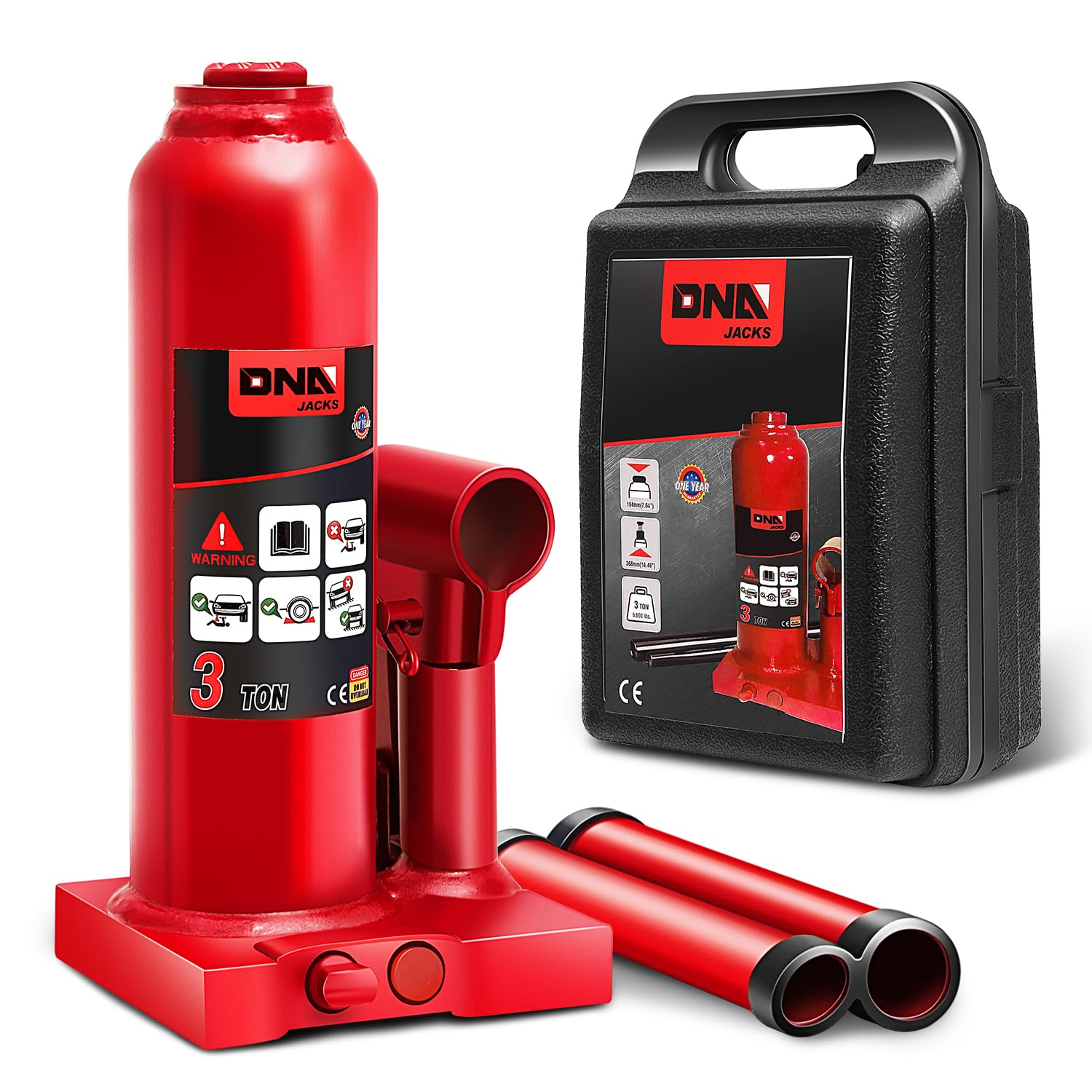 Botella Hidráulica Jack Dna Motoring 3 Toneladas/3000 Kg Roja - Venta Internacional.