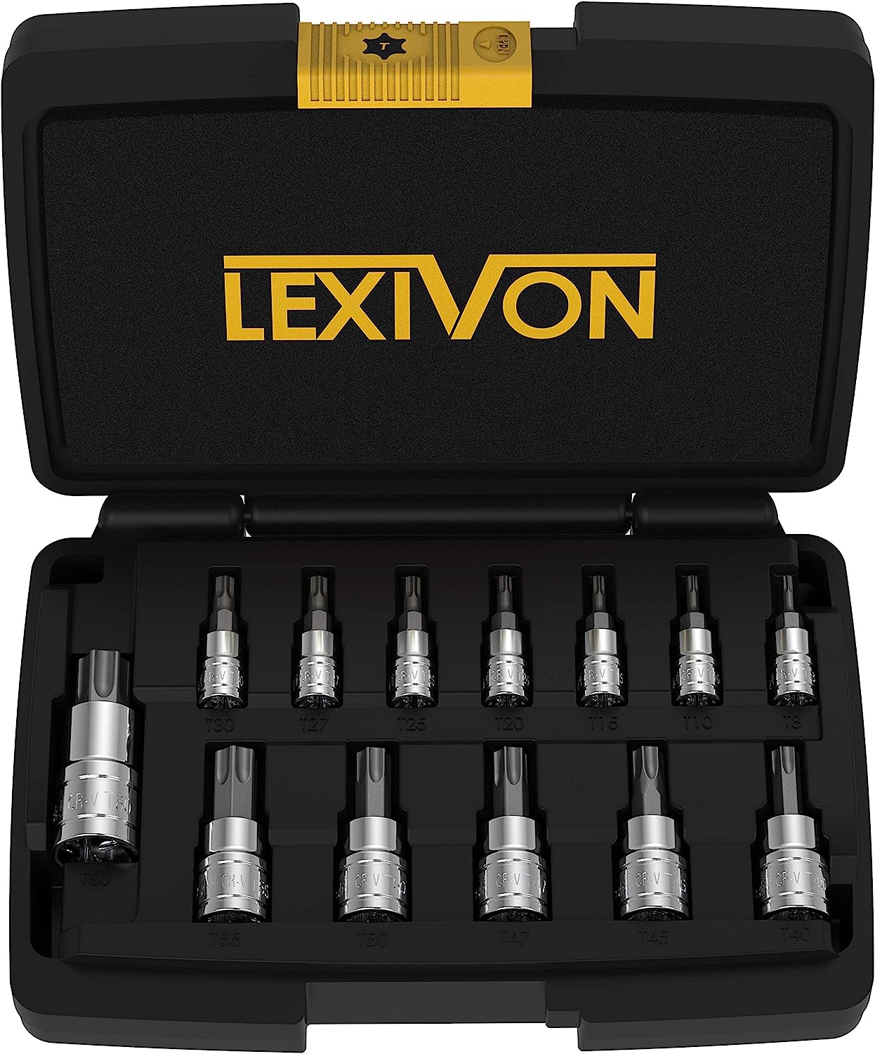 Juego De Llaves De Vaso Con Punta Torx Lexivon, Acero De Aleación S2 Premium | Juego Estrella T8 - T60 De 13 Pi