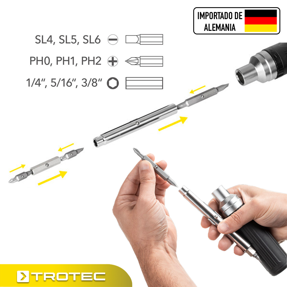 Foto 3 pulgar | Destornillador Multipuntas Intercambiables Trotec de Acero Inoxidable 9 en 1