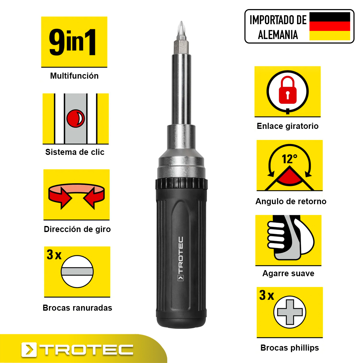 Foto 5 | Destornillador Multipuntas Intercambiables Trotec de Acero Inoxidable 9 en 1