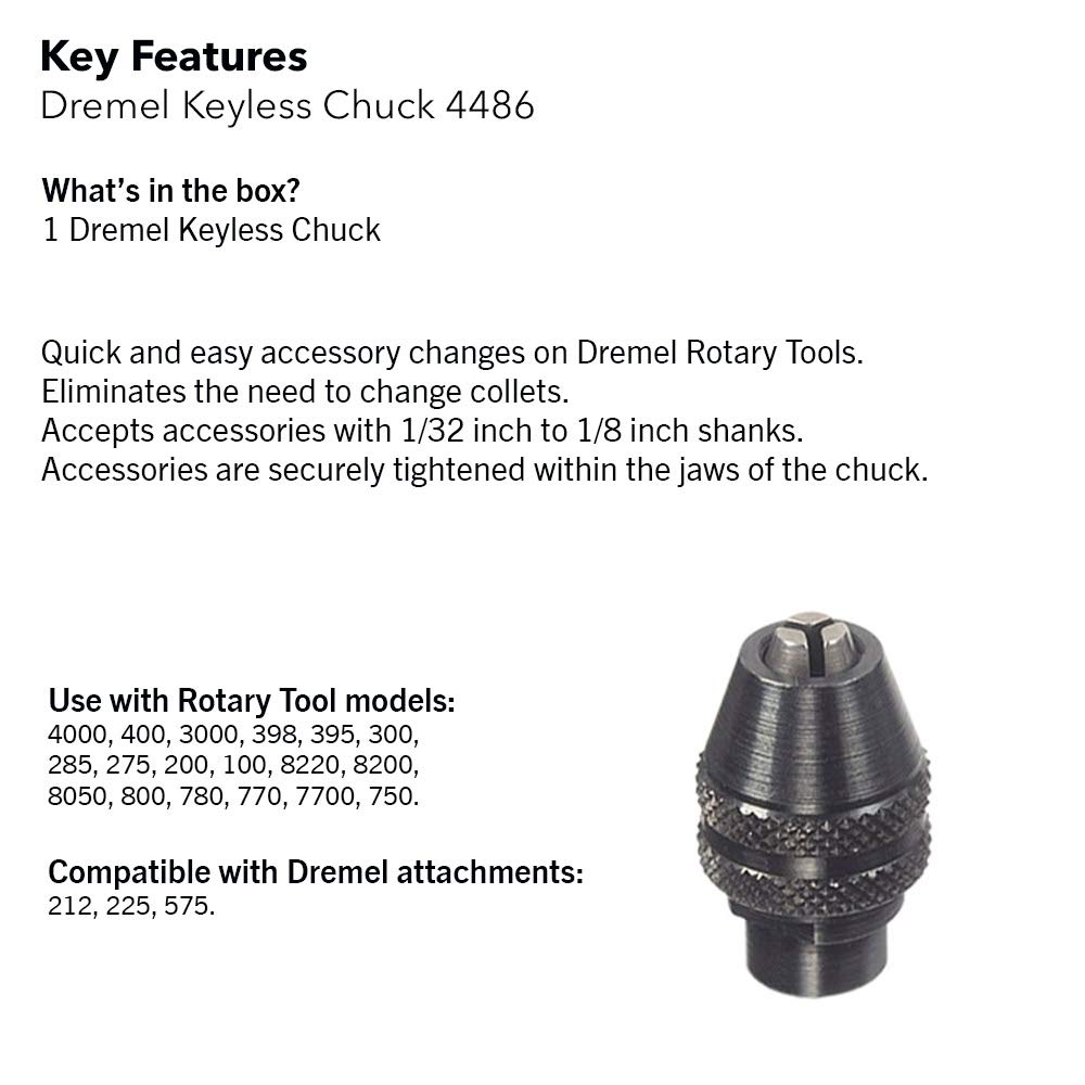 Foto 4 pulgar | Chuck Dremel 4486 Sin Llave Para Herramienta Rotativa Con Vástago De 0,8 Mm A 3,2 Mm - Venta Internacional.