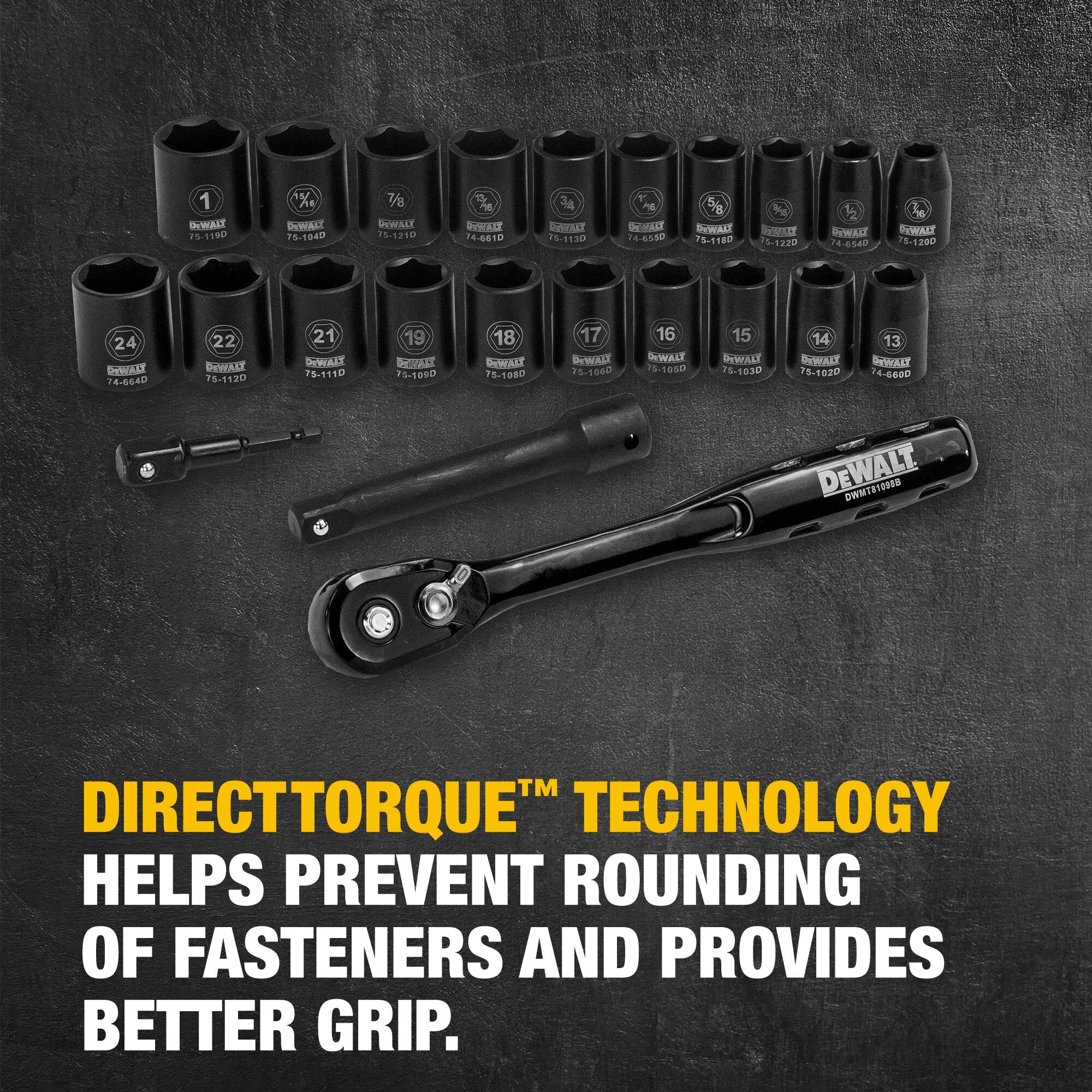 Foto 7 pulgar | Juego De Enchufes De Impacto Dewalt Dwmt74739, 23 Piezas, 1/2 Drive - Venta Internacional.