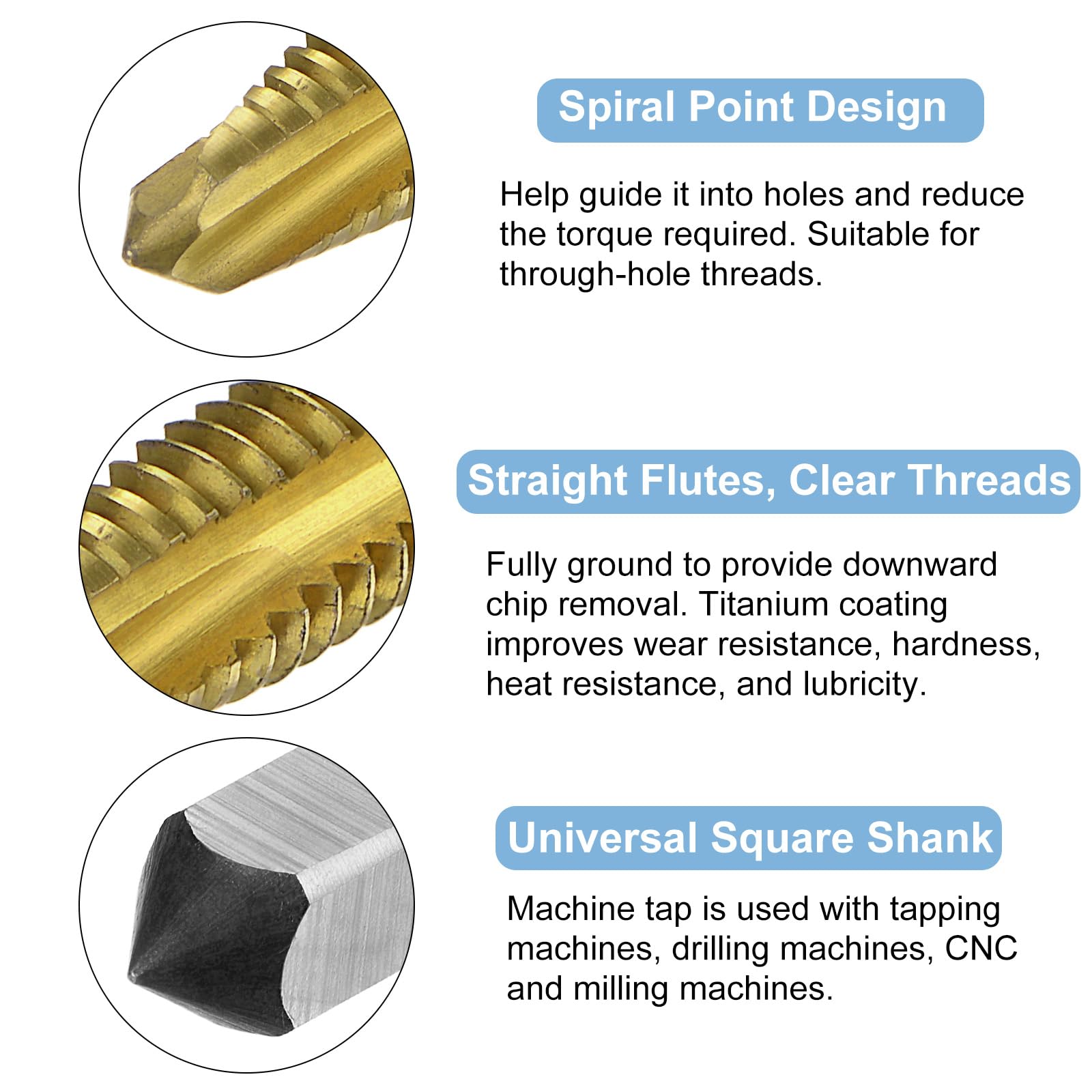 Foto 4 pulgar | Juego De Grifos Con Punta En Espiral Uxcell M2 M2.5 M3 M3.5 M4 M5 M6 Titanium - Venta Internacional.