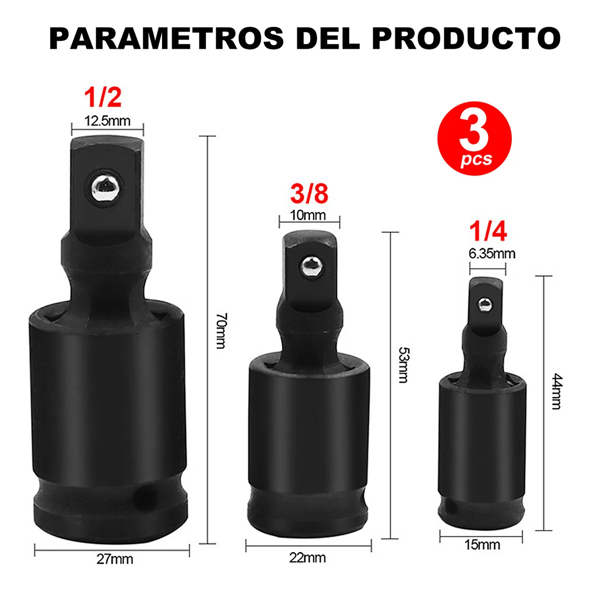 Foto 4 pulgar | 3 Nudos De Impacto Flexibles Belug  3/8 Y 1/2 Y 1/4 Para Matra Negro