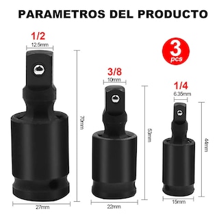 Foto 3 | 3 Nudos De Impacto Flexibles Belug 3/8 Y 1/2 Y 1/4 Para Matra Negro