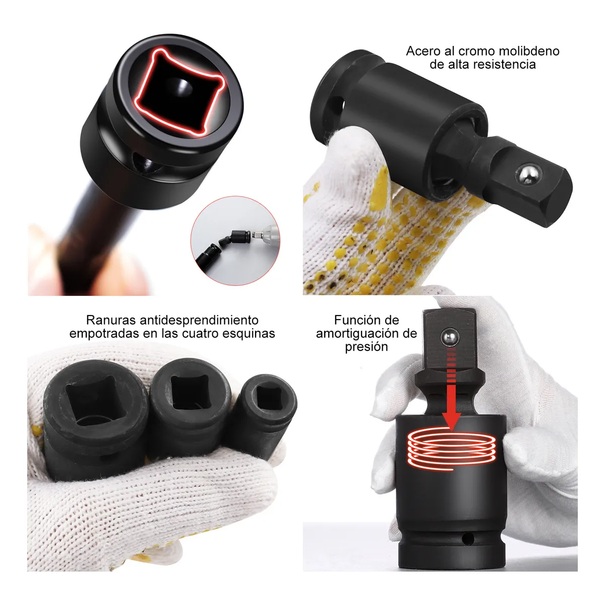 Foto 5 pulgar | 3 Nudos De Impacto Flexibles Belug  3/8 Y 1/2 Y 1/4 Para Matra Negro