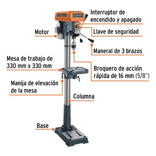Foto 2 | Taladro De Piso 15' De 750 W (1 Hp), Broquero De 5/8', Truper