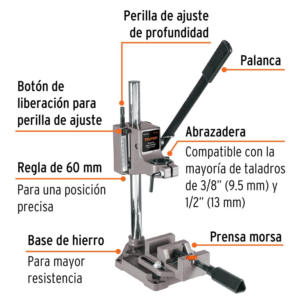 Foto 3 pulgar | Soporte Vertical Truper SOP-T12 color Gris para Taladro 3/8'' 1/2''