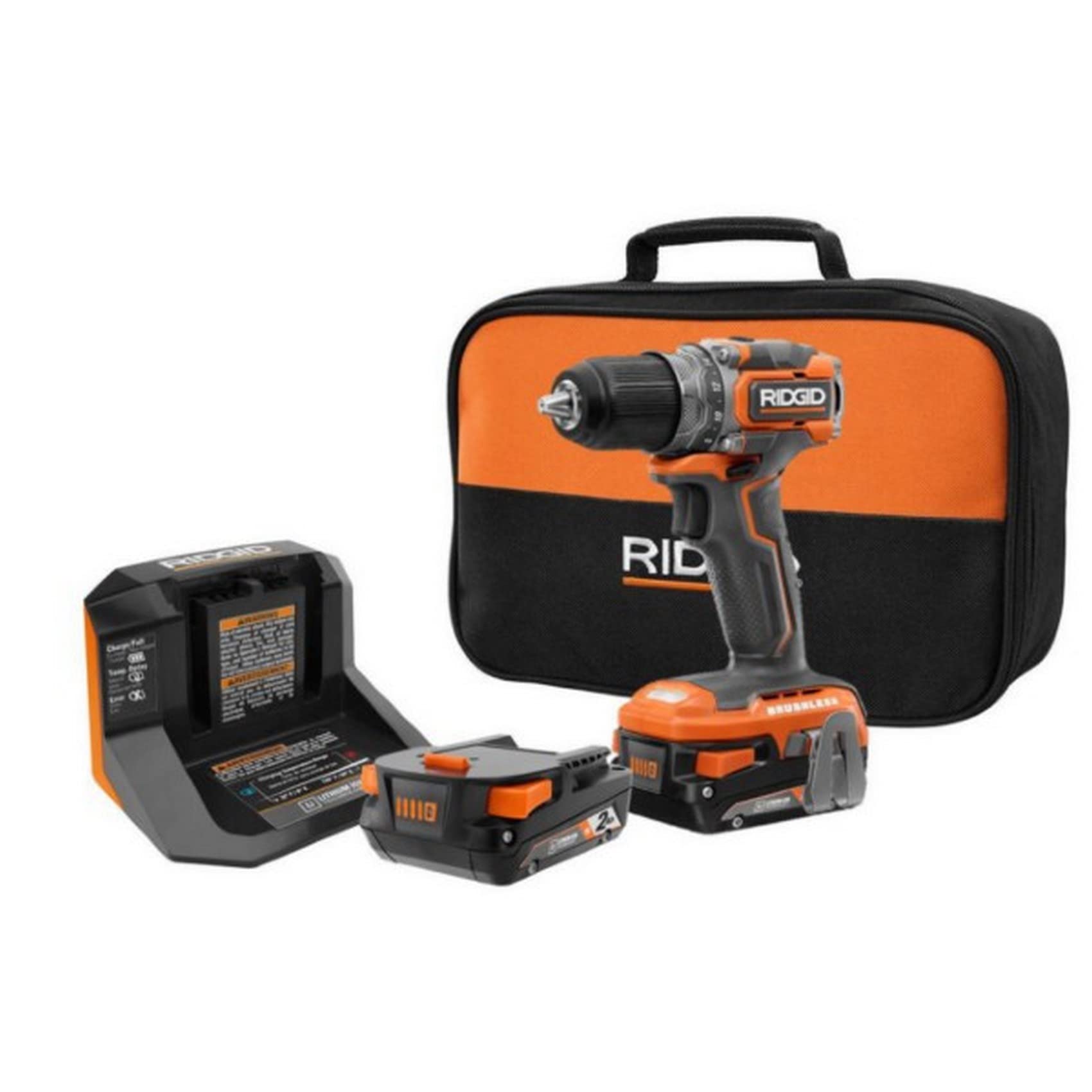 Ridgid Kit De Taladro Compacto Sin Escobillas De 18 V Con (2) Batería De 2,0 Ah, Cargador Y Bolsa