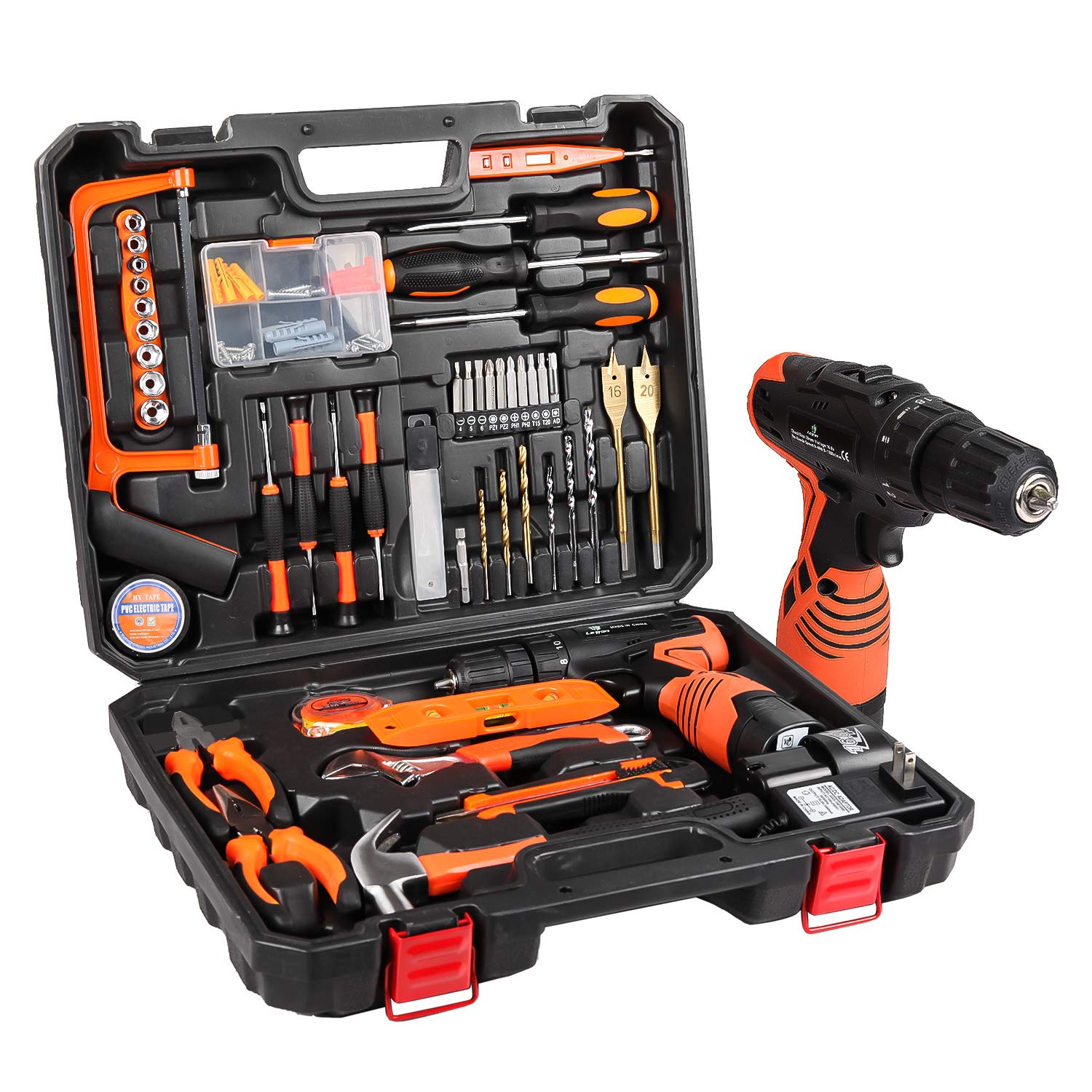 Letton 16.8v Tool Kit With Drill, 247 In-lb Torque, 0-1300rmp Variable Speed, 10mm 3/8'' Keyless Chuck, 18+1 Clutch, 1.3