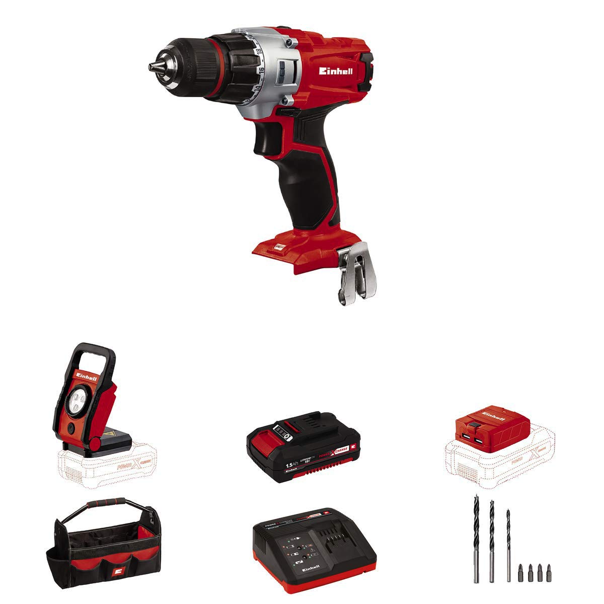 Einhell Te-cd Power X-change 18 Voltios Inalámbrico 1250 Rpm Max 2 Velocidades 20+1 Par De Ajuste De Par De Taller/kit