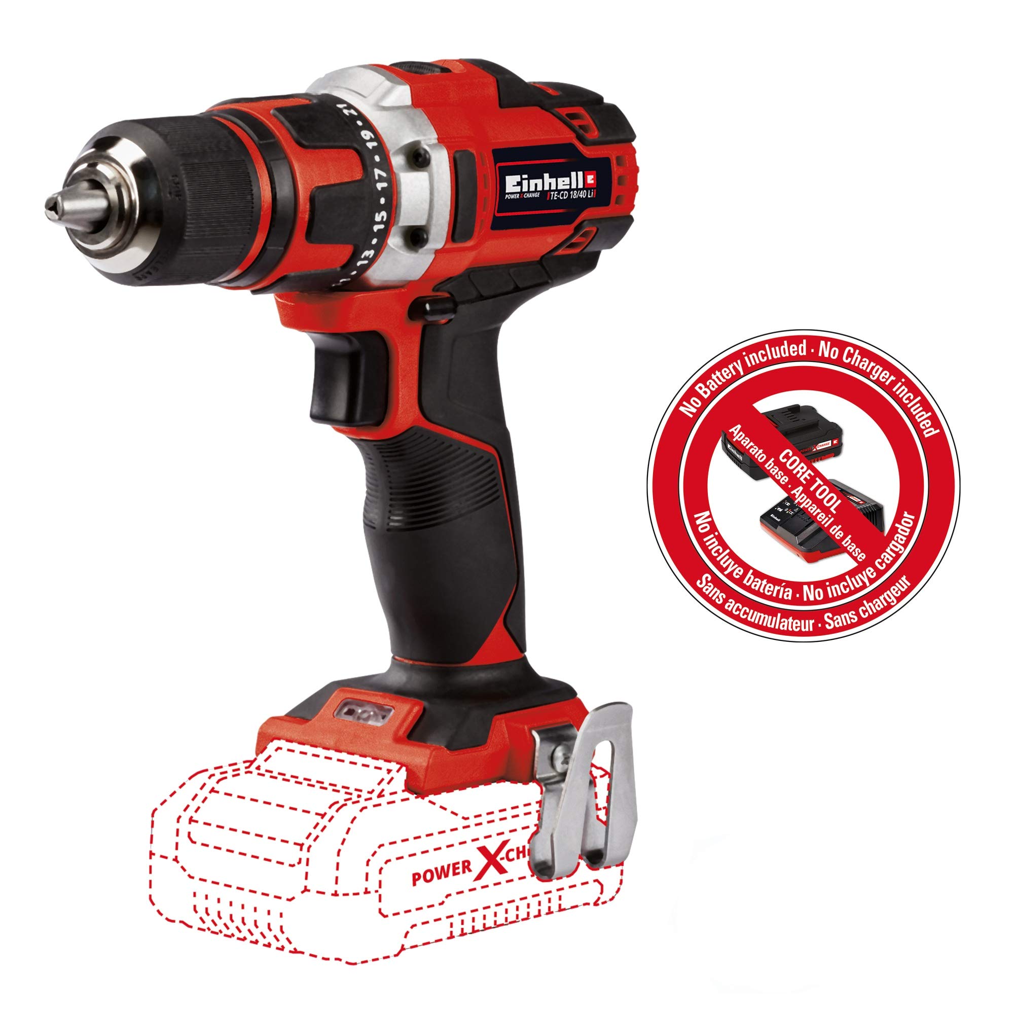 Einhell Te-cd Power X-change 18 Voltios Inalámbrico 1/2 Pulgadas, Máx. 1500 Rpm, 354 Pulgadas, Taladro Inalámbrico Co