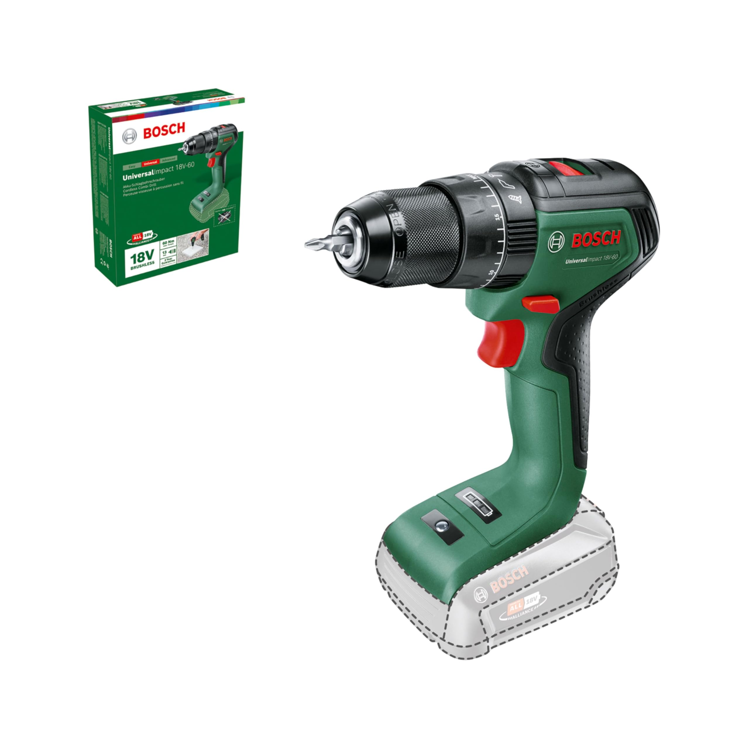 Bosch Home And Garden Taladro Percutor A Batería Universalimpact 18v-60 (sin Batería, Sistema De 18 V, En Caja)