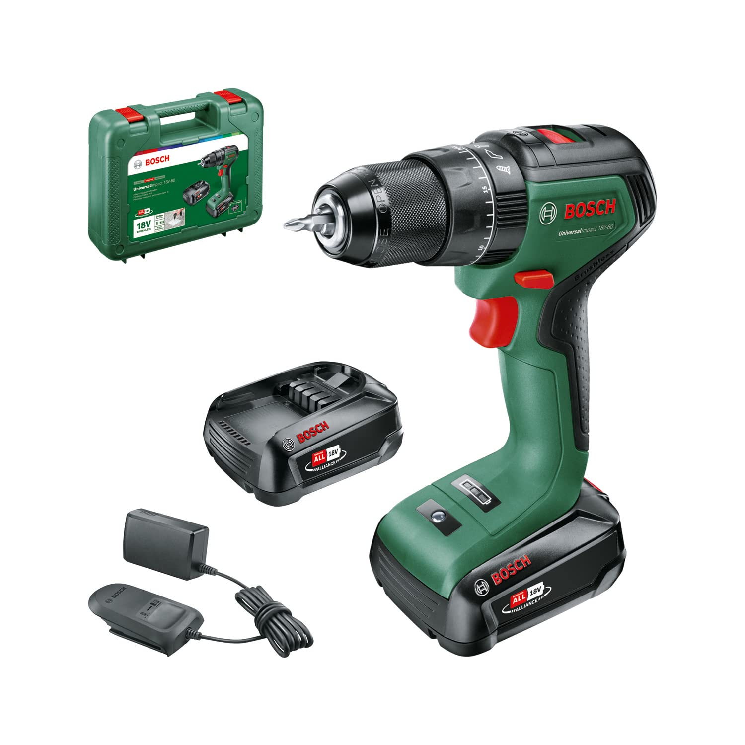 Bosch Home And Garden Universalimpact 18v-60 Perceuse-visseuse À Percussion Sans Fil Avec 2 Baterías Et Système 18 V