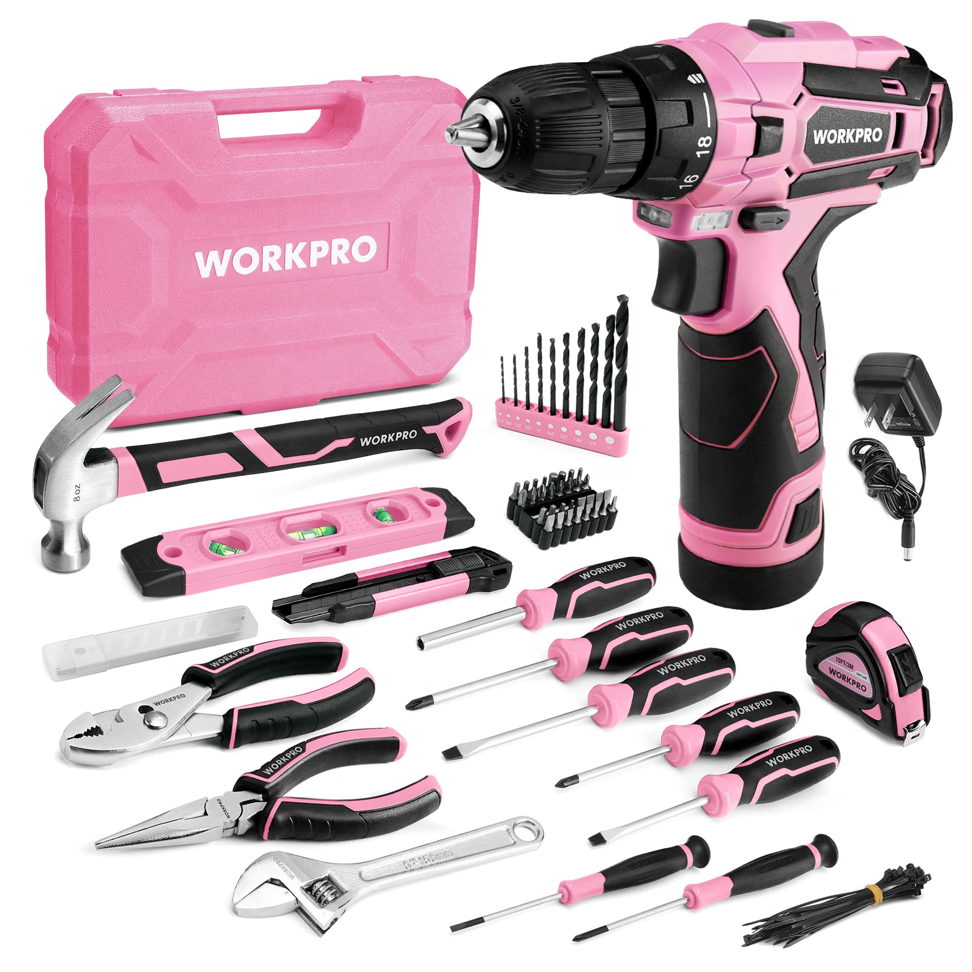 Foto 2 pulgar | Workpro - Juego De Herramientas Rosa Con Taladro Eléctrico, 108 Piezas De Taladro Portátil Para Mujer, Color Rosa Para