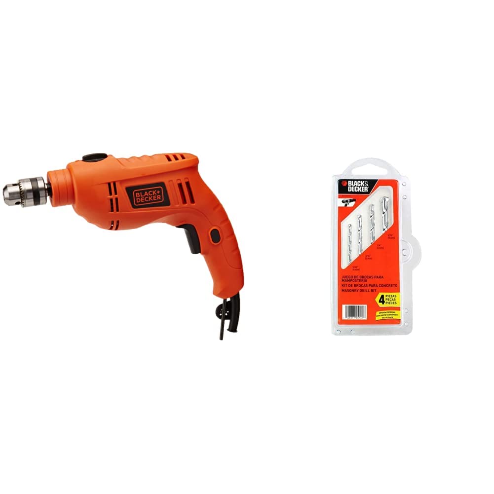 Foto 1 | Black + Decker Taladro Percutor 3/8 Pulgadas 550w Tb550-b3 + Juego De Brocas Para Concreto 4 Piezas Bd0040cs