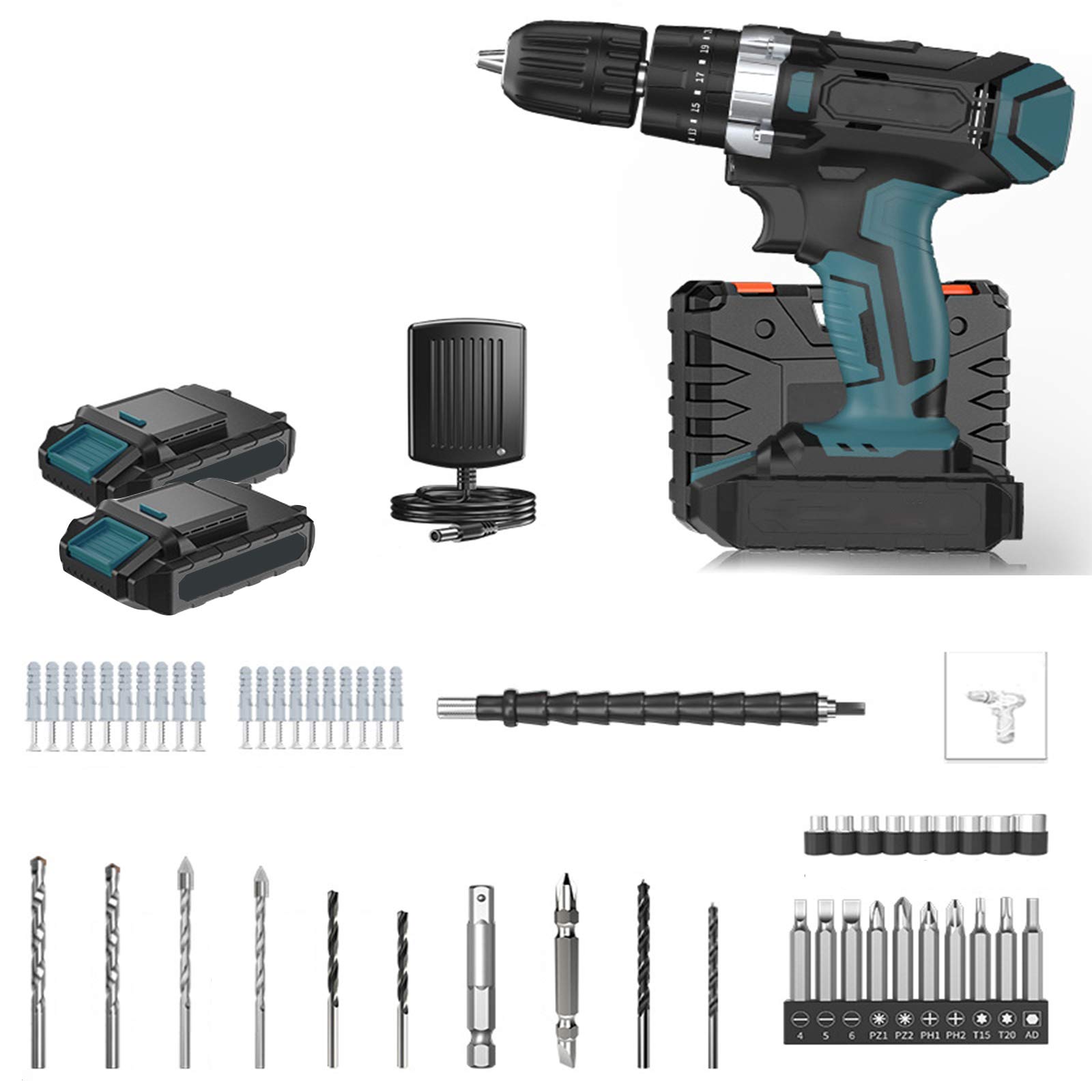 Taladro Percutor Motor Brushless Con 2 Velocidades 25v+2 Baterías De Iones De Litio+25 Nm+10 Mm Mandril Portabrocas Aut