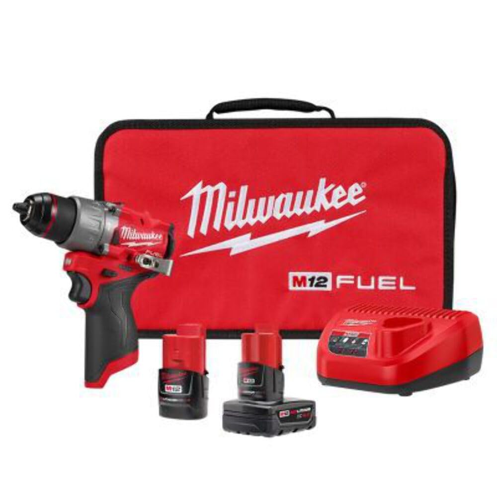 Milwaukee 3404-22 - Kit De Taladro De Martillo De Combustible De 12 V De 1/2 Pulgadas Con Baterías De Iones De Litio De