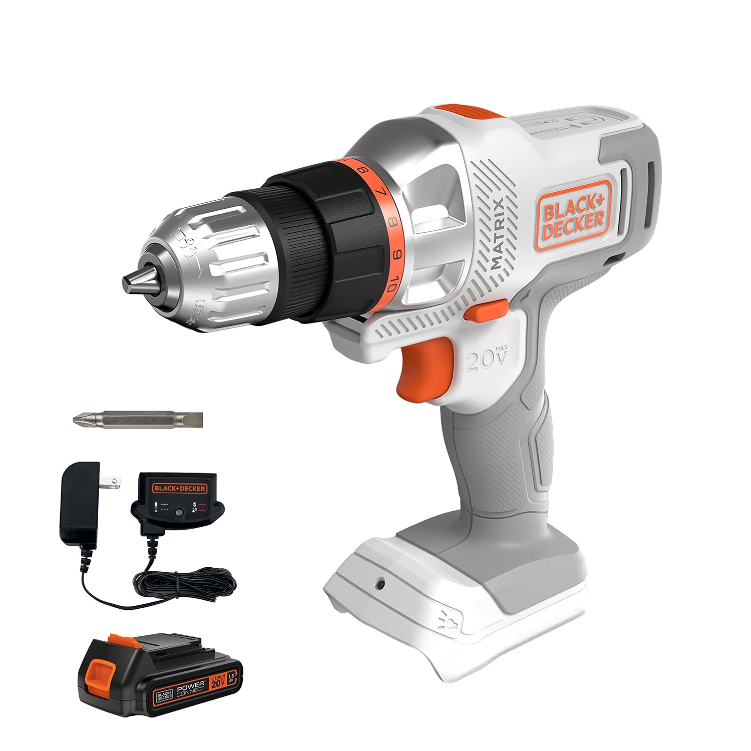 Black+decker - Kit De Taladro/desarmador Inalámbrico De Matriz Máxima De 20 V, Blanco (bdcdmt120wc1ff)