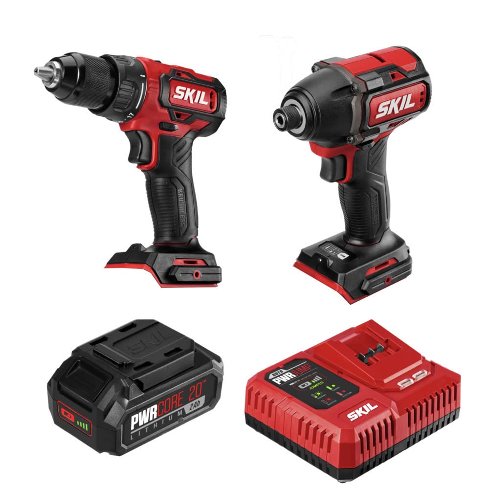 Skil Pwr Core 20 Kit De Taladro Sin Escobillas De 20 V Y Destornillador De Impacto, Incluye Batería De Litio De 2.0 Ah