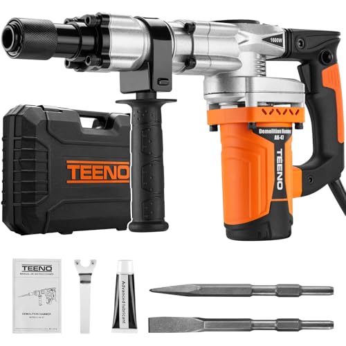 Teeno Rotomartillo Cincelador,1600w Taladro Rotomartillo Cincelador Para Concreto, Motor Sin Escobillas, Mango Ajustable