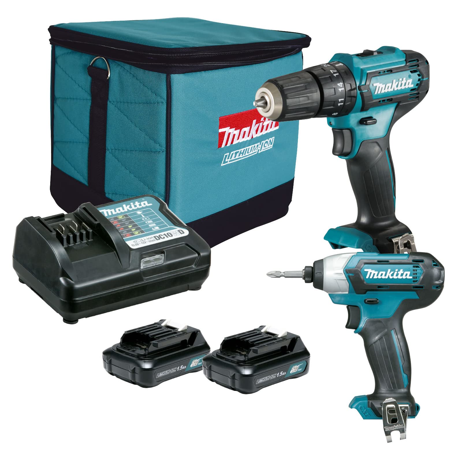 Makita Kit Taladro Atornillador + Rotomartillo Inalambrico 12v Clx228