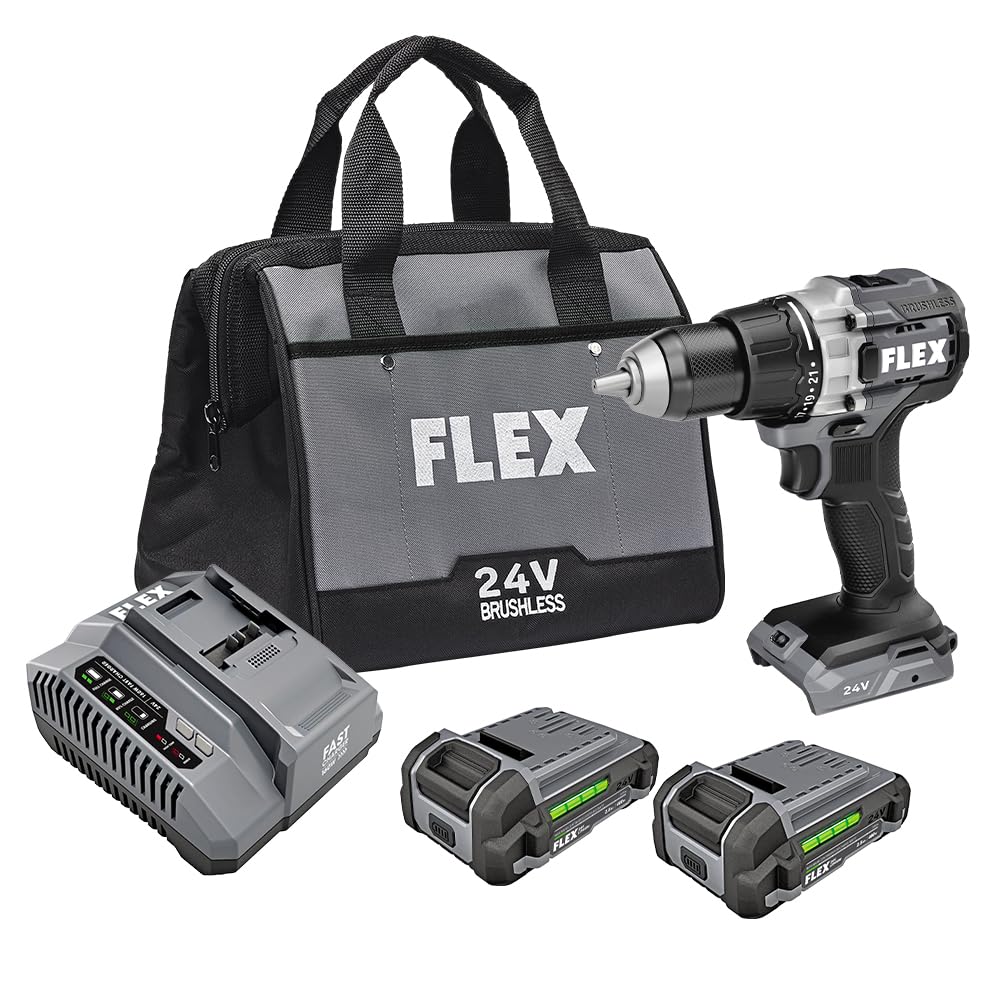 Flex Fx1151-2a - Kit De Taladro De 2 Velocidades Inalámbrico Sin Escobillas De 24 V De 1/2 Pulgada 750 In-lbs Con (2) B