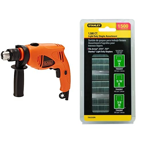 Black+decker Rotomartillo 1/2 Pulgadas 550w Vvr Botón Giratorio Hd500 B3 + Stanley Grapas Surtidas Uso Ligero 1500 Piez