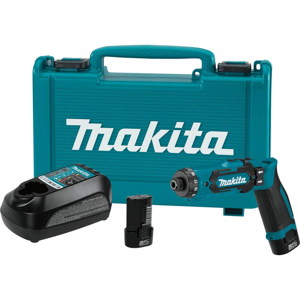 Makita Df012dse - Kit De Taladro Hexagonal Inalámbrico De Iones De Litio De 7.2 V Con Embrague De Parada Automática