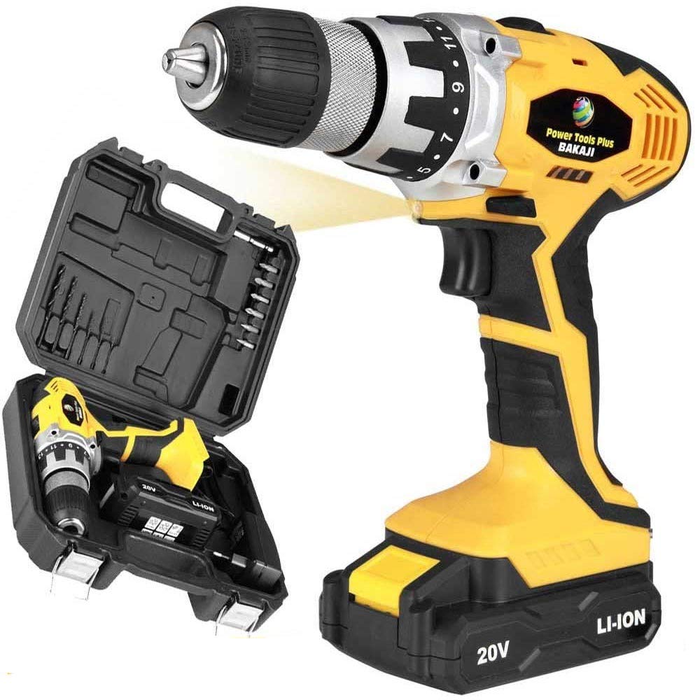 Bakaji Taladro Eléctrico Power Tools Doble Batería De Litio En Maletín De 20 V Sin Cable De Doble Velocidad Con Led L