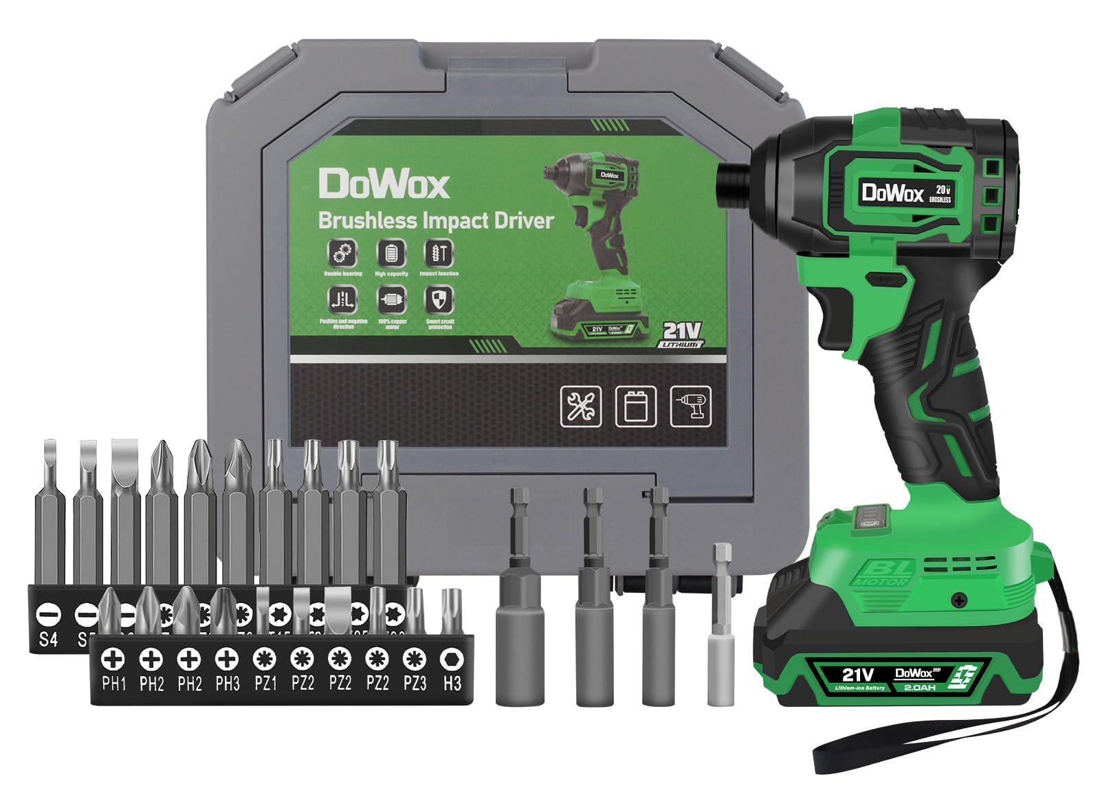 Foto 2 pulgar | Dowox 2035 - Potente Kit De Destornillador De Impacto Inalámbrico De 21 V Max* Sin Escobillas, Portabrocas Hexagonales