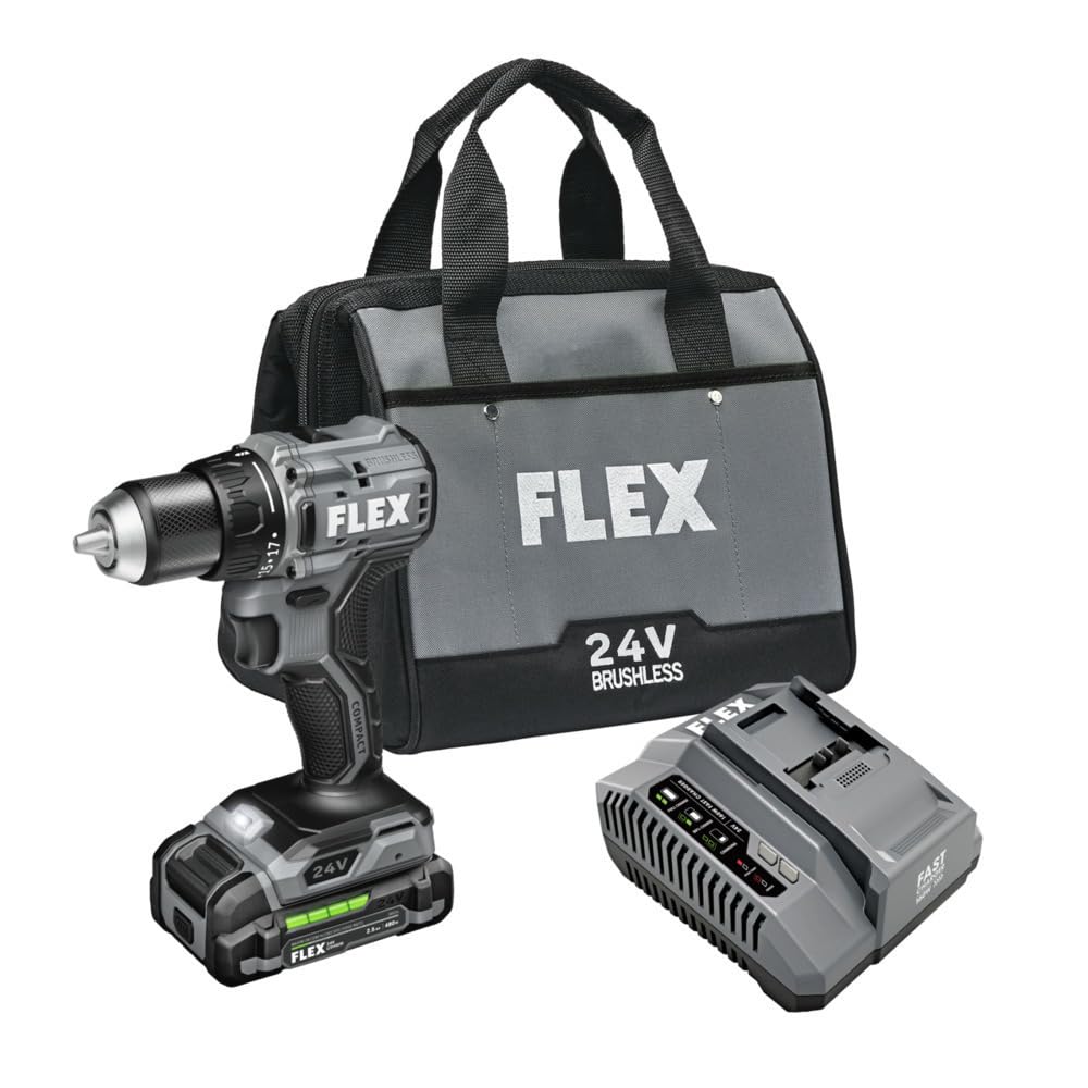 Kit de Taladro Compacto de 2 Velocidades Flex FX1131-1A sin Escobillas Inalámbrico 1/2 Pulgadas 650 In-lbs