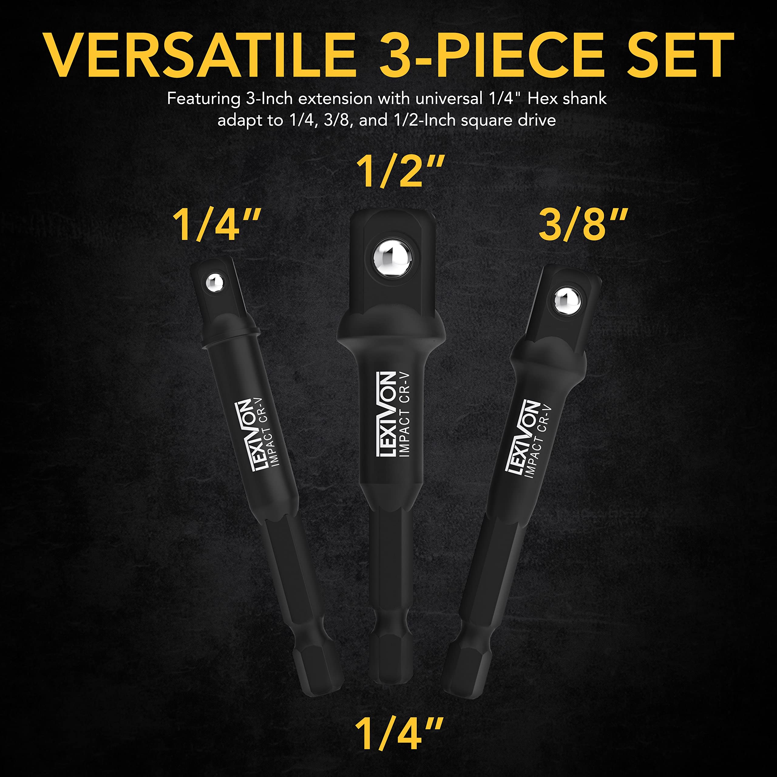 Foto 3 | Juego De Adaptadores De Enchufe Lexivon Impact Grade De 3 Piezas 1/4, 3/8, 1/ - Venta Internacional.