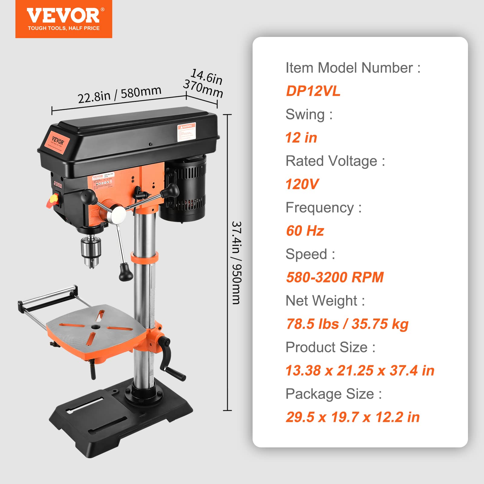 Foto 8 pulgar | Prensa Perforadora De Sobremesa Vevor 12 Pulgadas Swing 5a 120 V Con Láser - Venta Internacional.