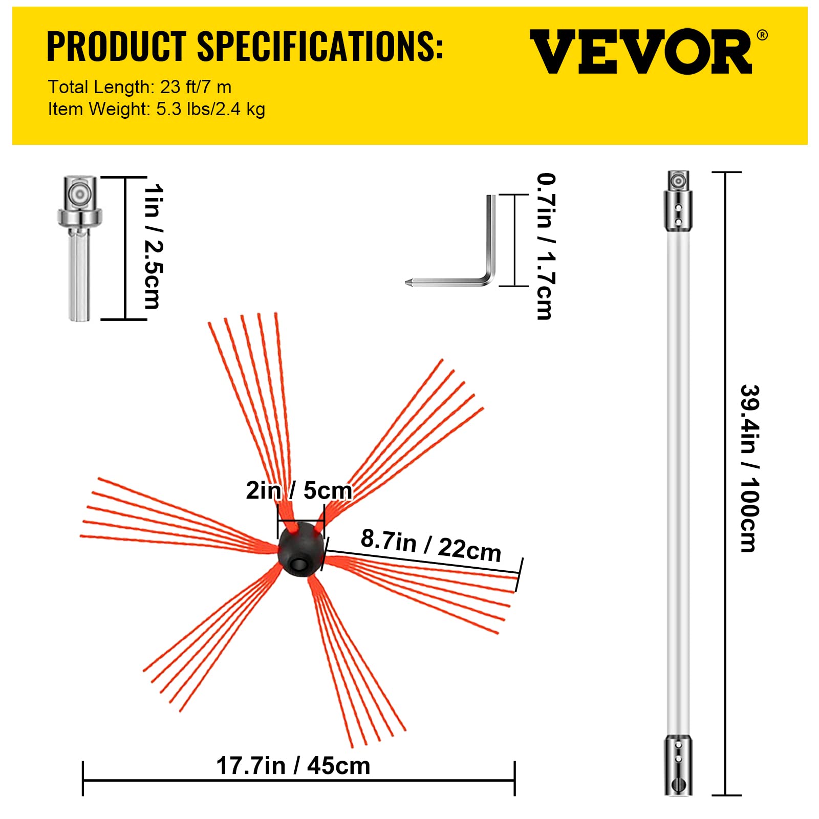 Foto 7 | Kit Deshollinador Vevor De 7 M Con 7 Varillas Flexibles De Nailon Para Taladro - Venta Internacional.